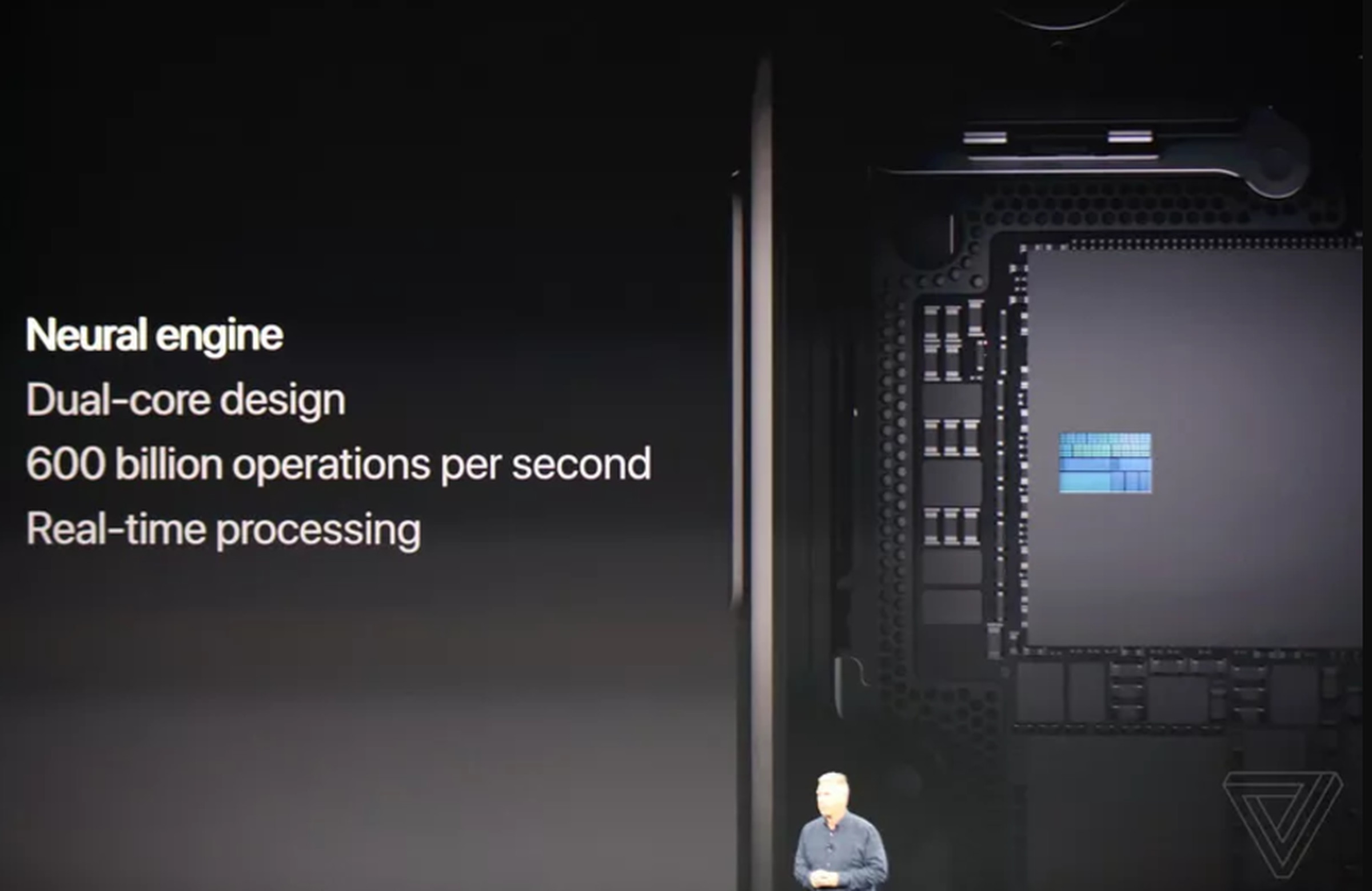 Apple unveils its new neural engine on stage at the iPhone X event. 