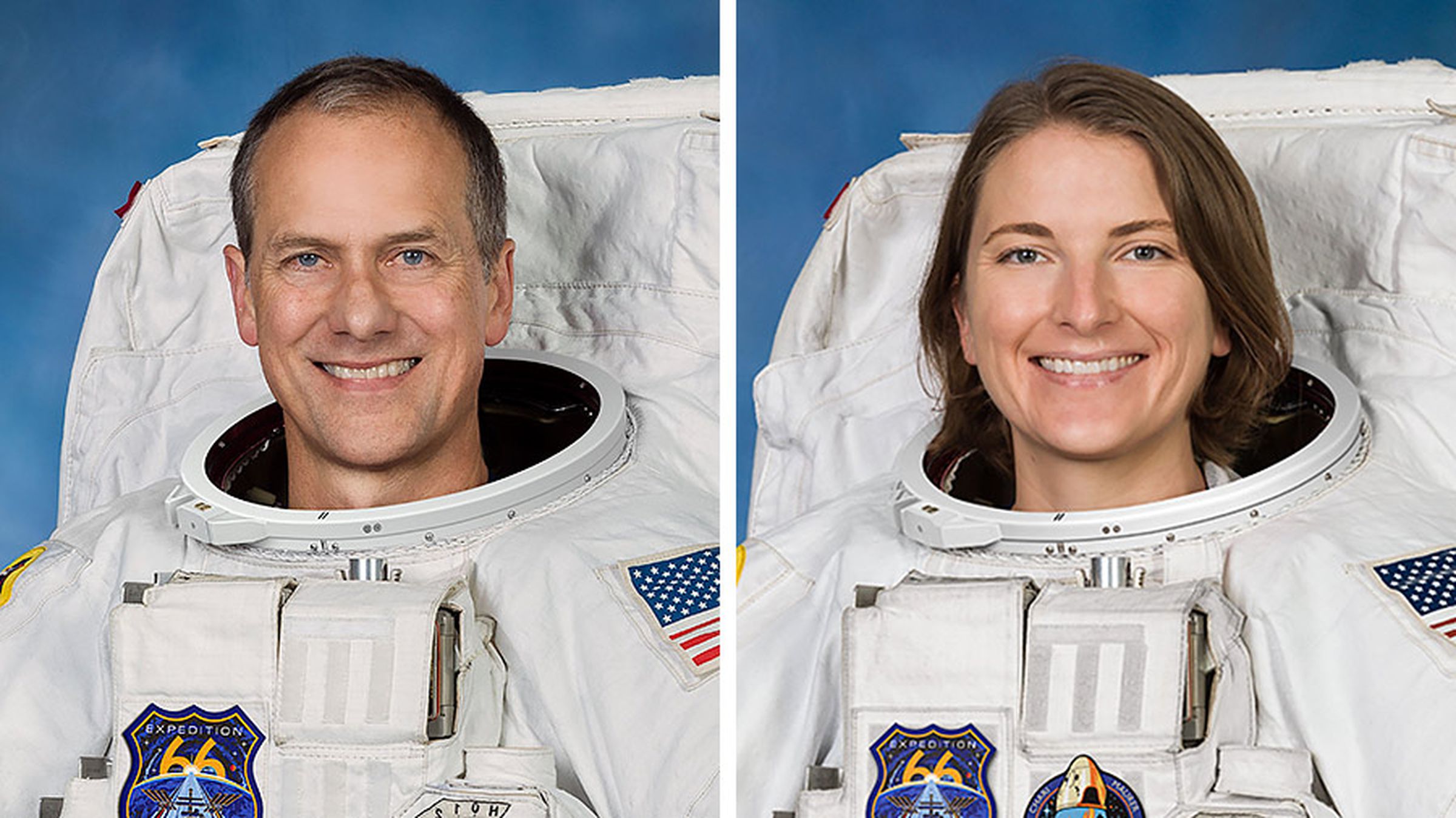 NASA astronauts Thomas Marshburn and Kayla Barron