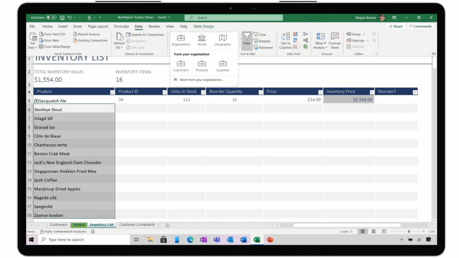 Excel data types with Power BI.