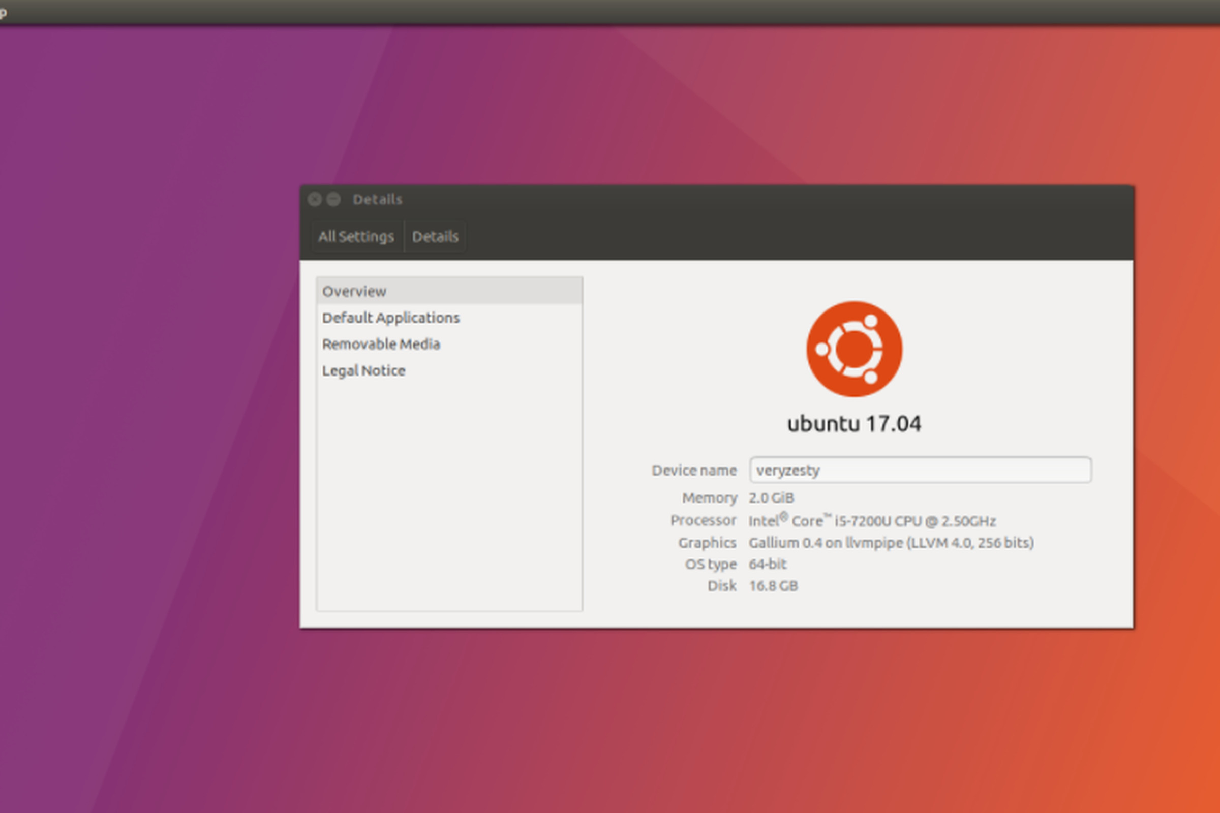 Ubuntu version 17.04 Zesty Zapus