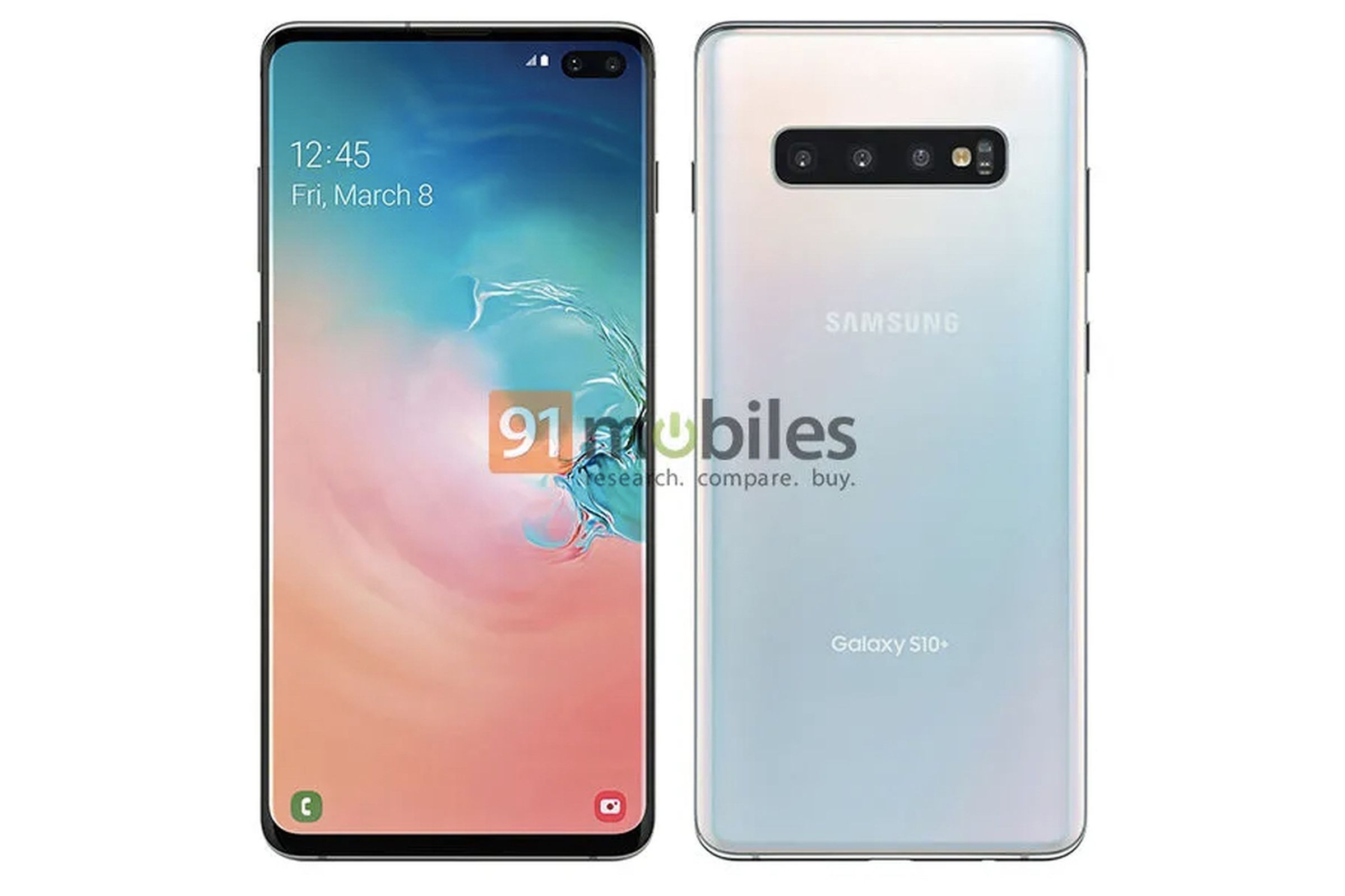 The Samsung Galaxy S10 Plus front and rear in what is reportedly an official render.