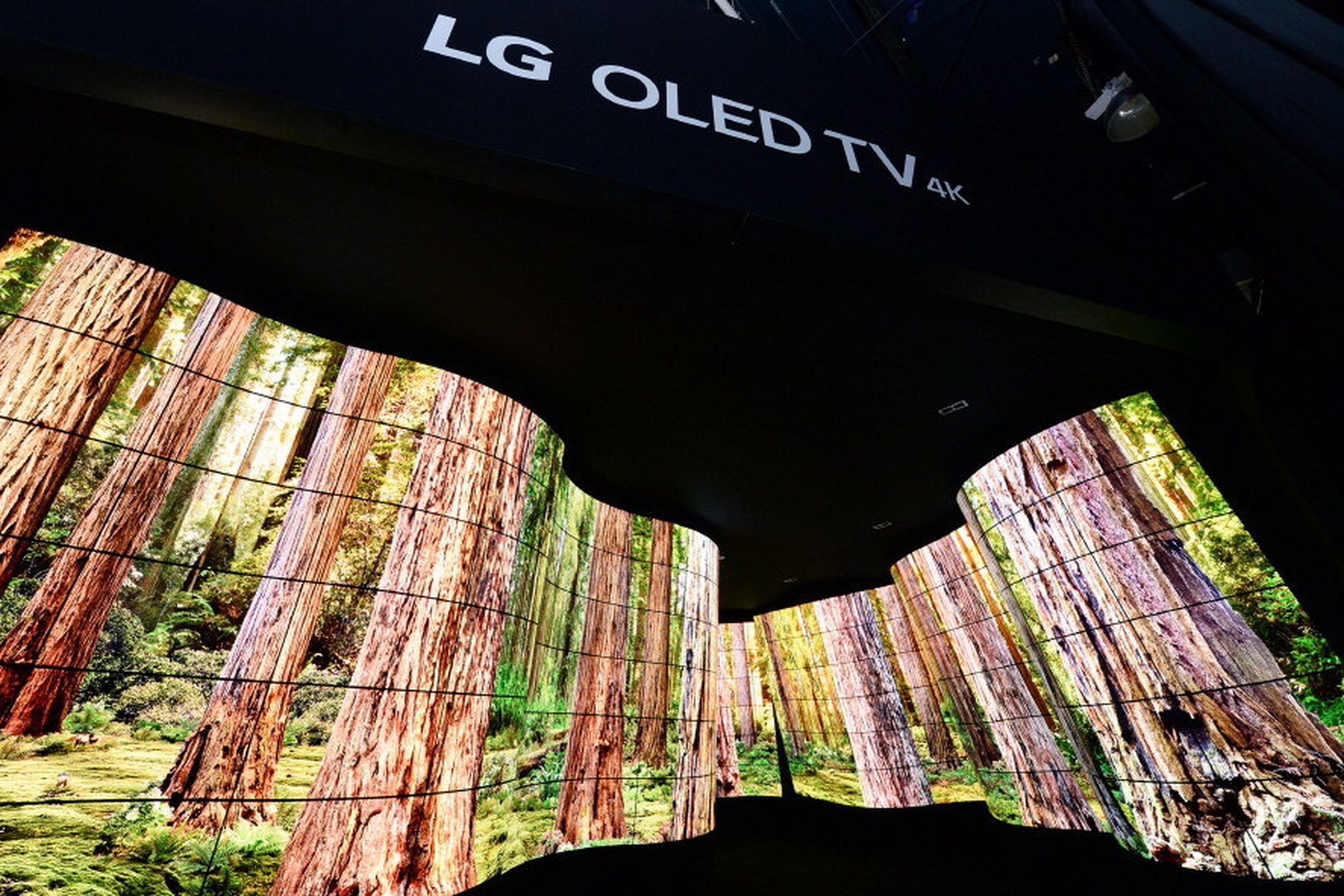 A huge wall of OLED displays from LG’s booth at CES 2018.