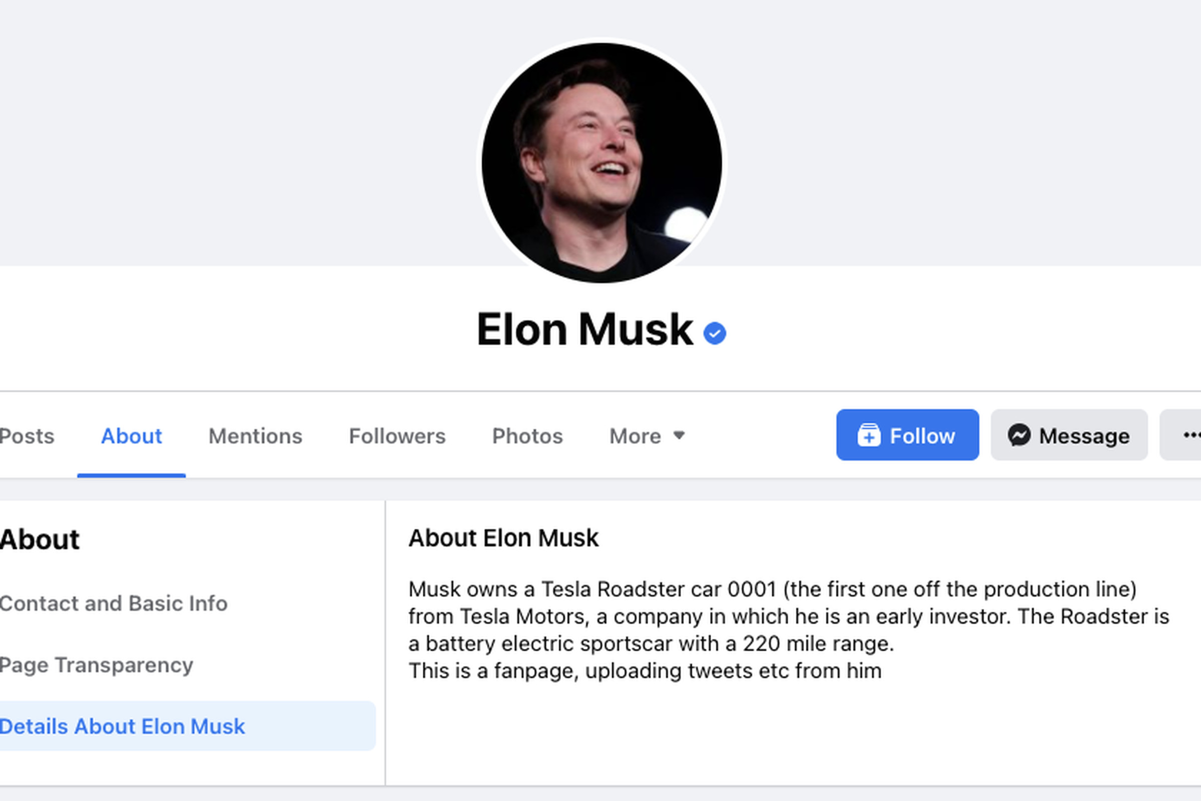 This is the fan page verified as Elon Musk.