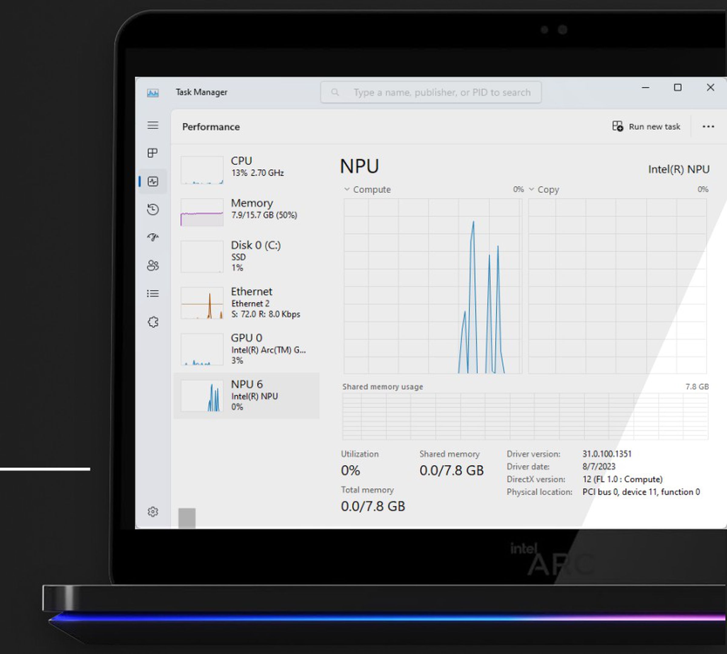Intel’s NPU in Windows Task Manager.