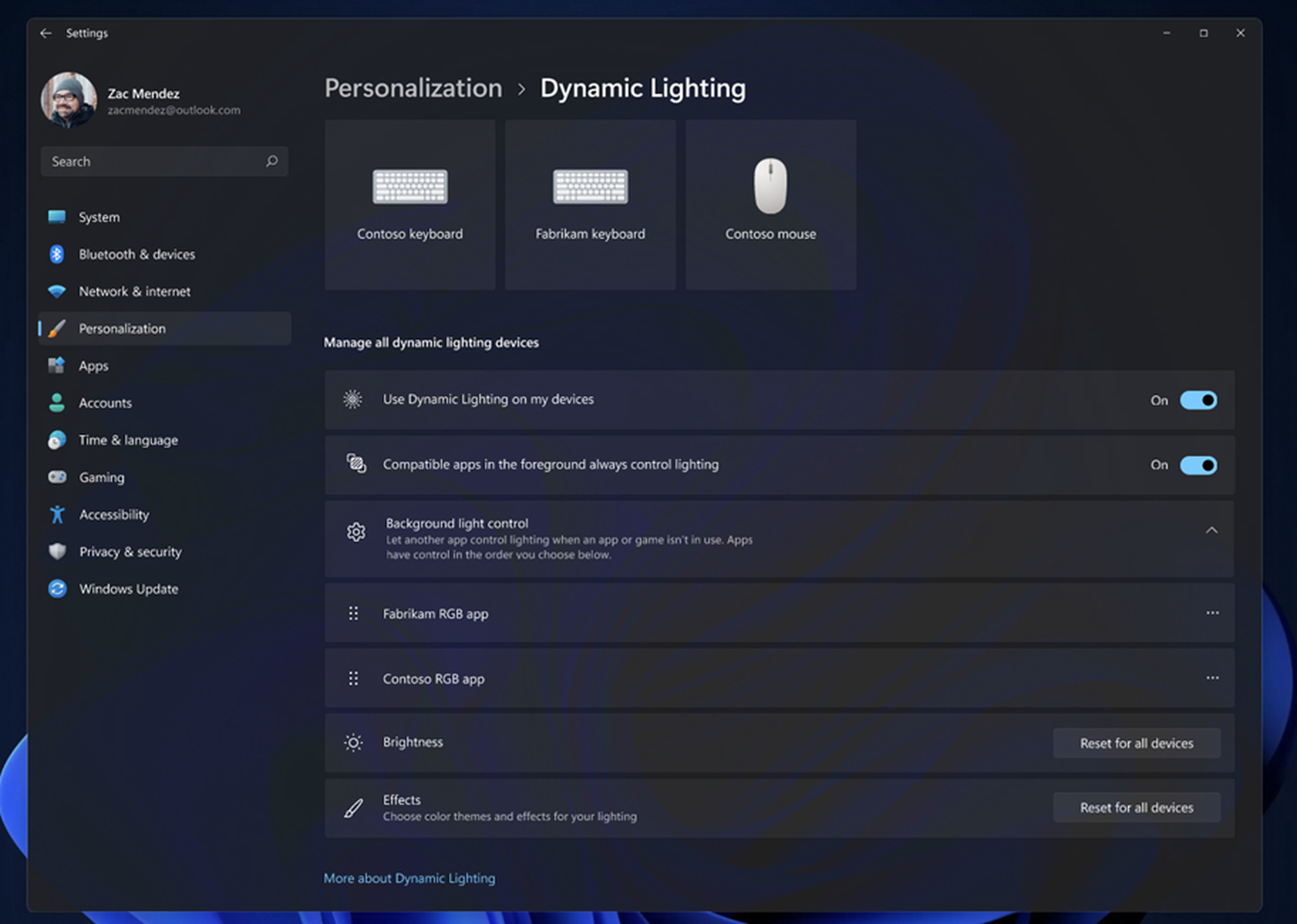 The new Dynamic Lighting feature in Windows 11.