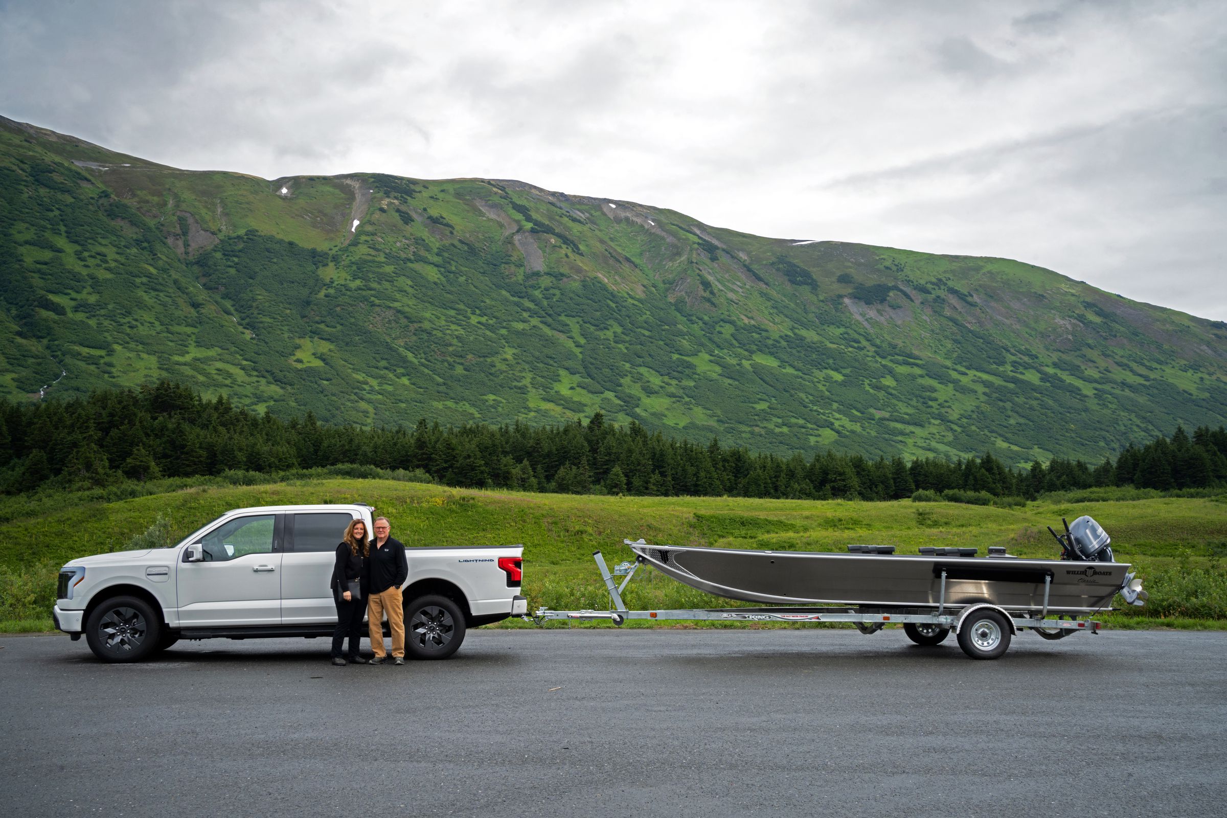 Jeff and Tammy Head have primarily used their new electric truck to tow a boat from Anchorage, Alaska, to the Kenai River. 