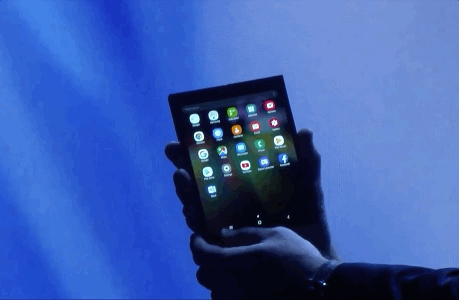 Samsung showed off its folding prototype at a recent developers conference, but it kept most of the device in darkness. 