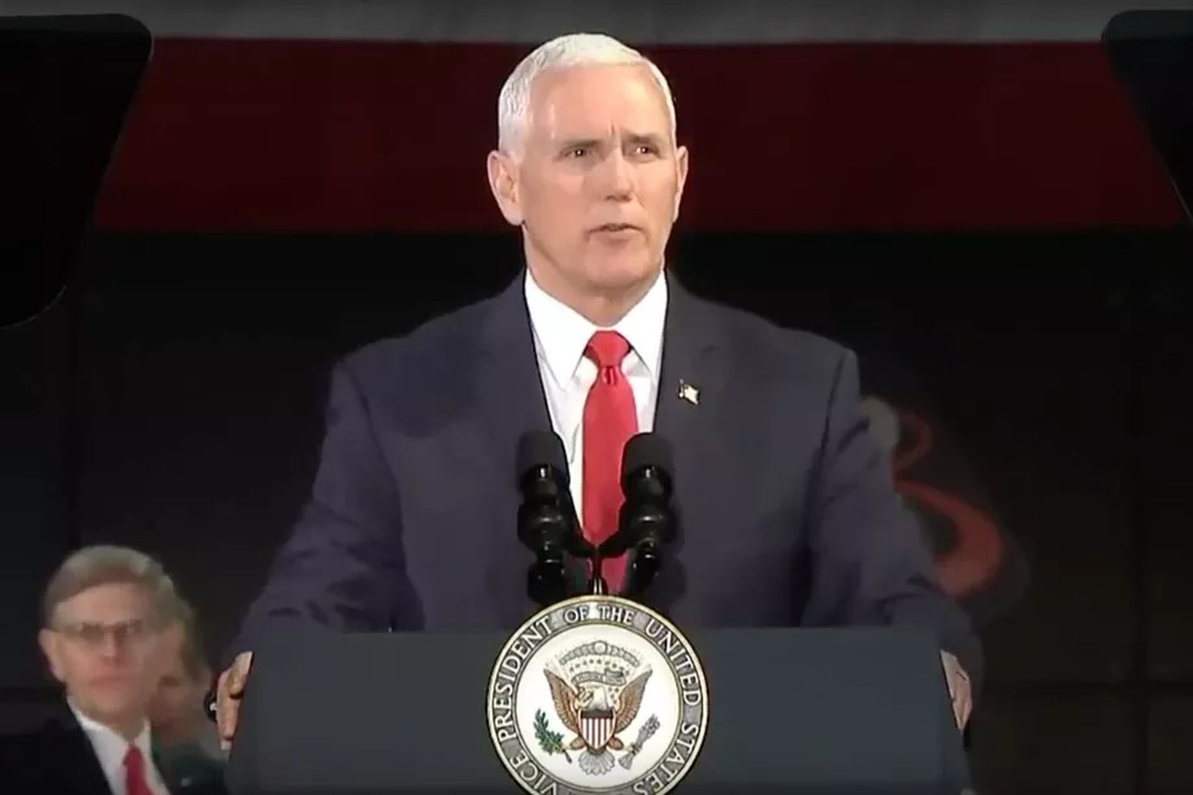 Vice President Mike Pence speaking at the National Space Council meeting