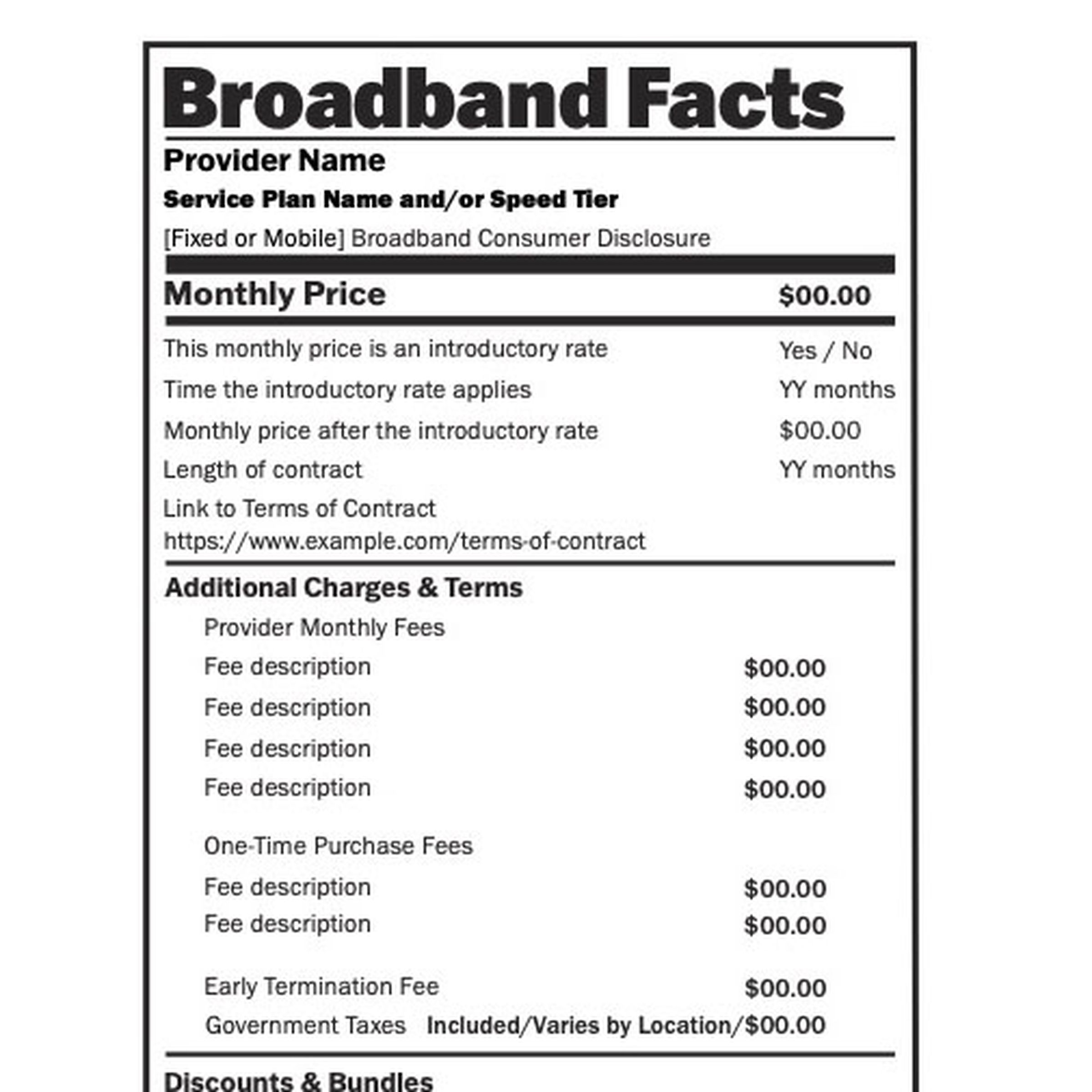 Starting on Wednesday, all but the smallest ISPs will be required to publish broadband “nutrition labels” on all of their plans.