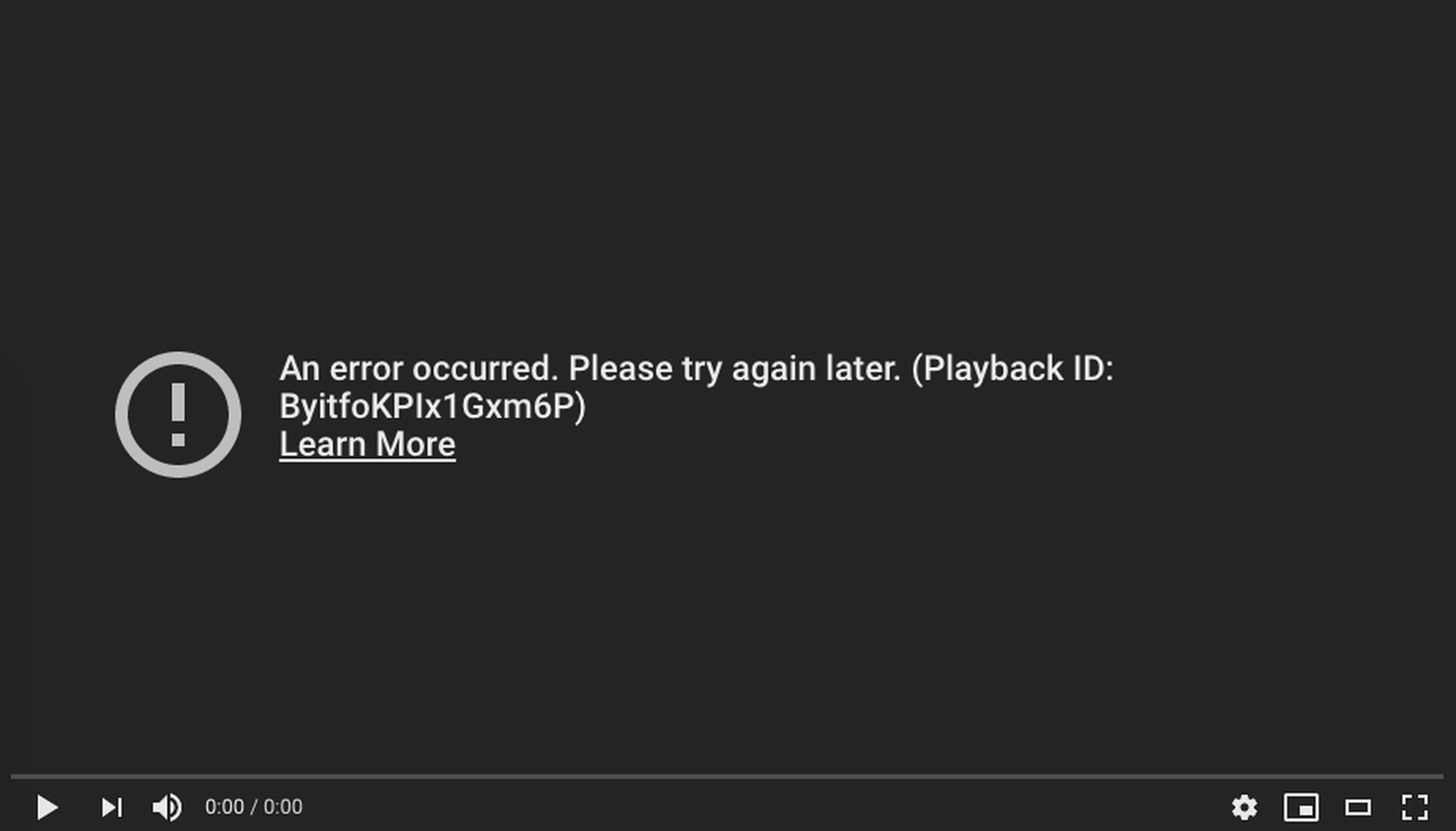 A YouTube error message.