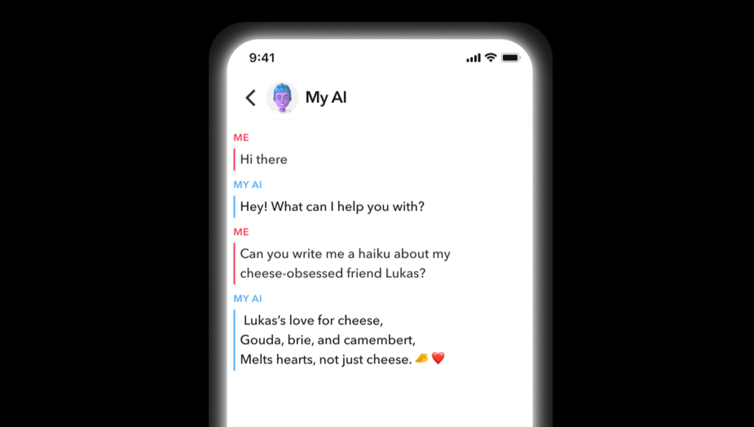 An example conversation with My AI.