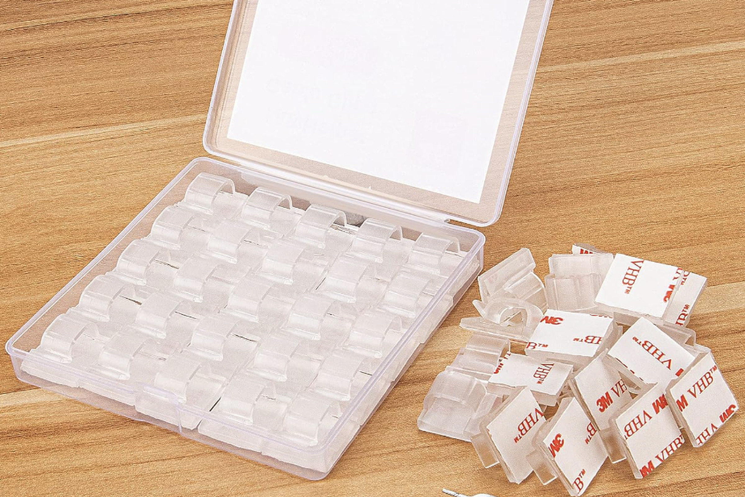 Box of clear cable clips