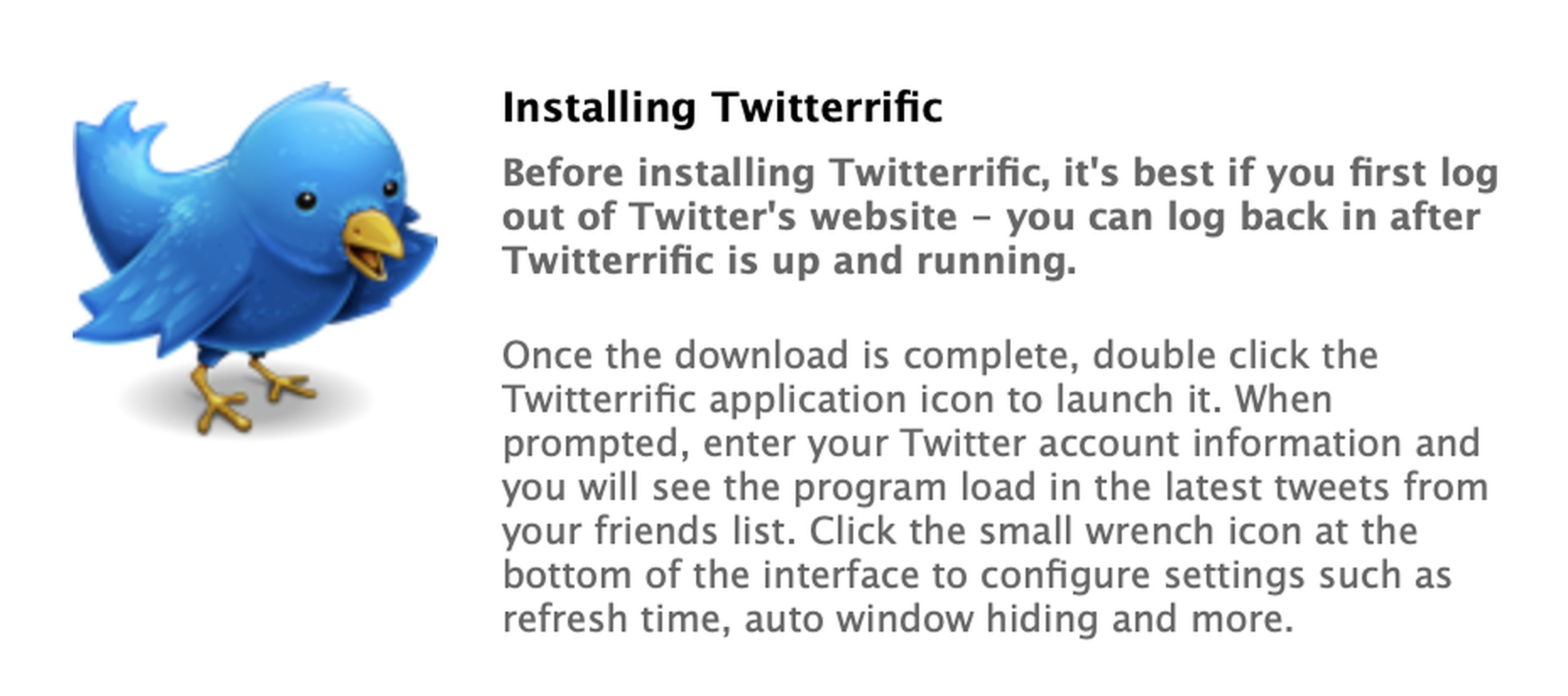 Capture d'écran du logo oiseau Twitterific de 2007.