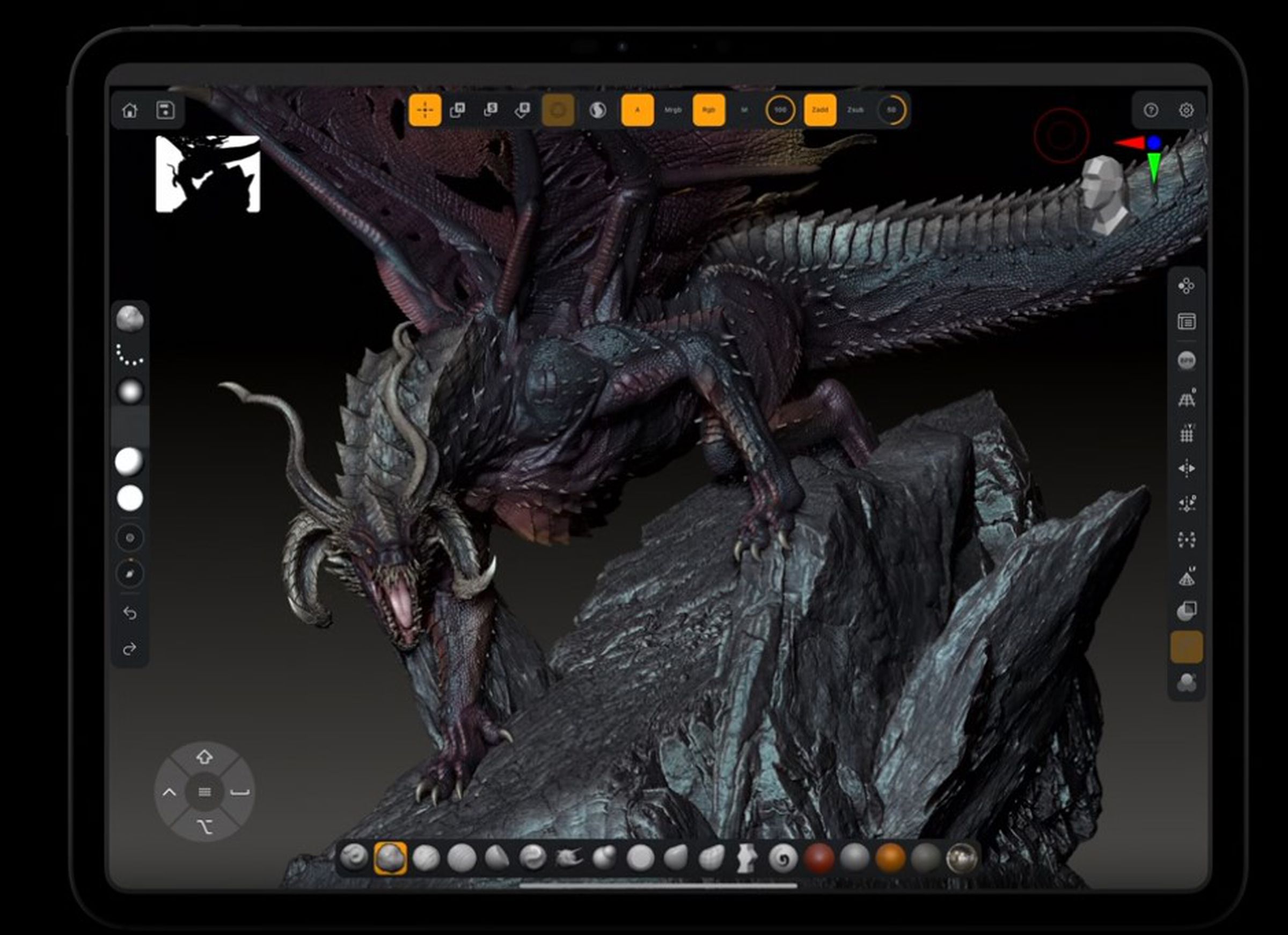 A screenshot of Zbrush for iPad taken from Apple’s Let Loose iPad event.