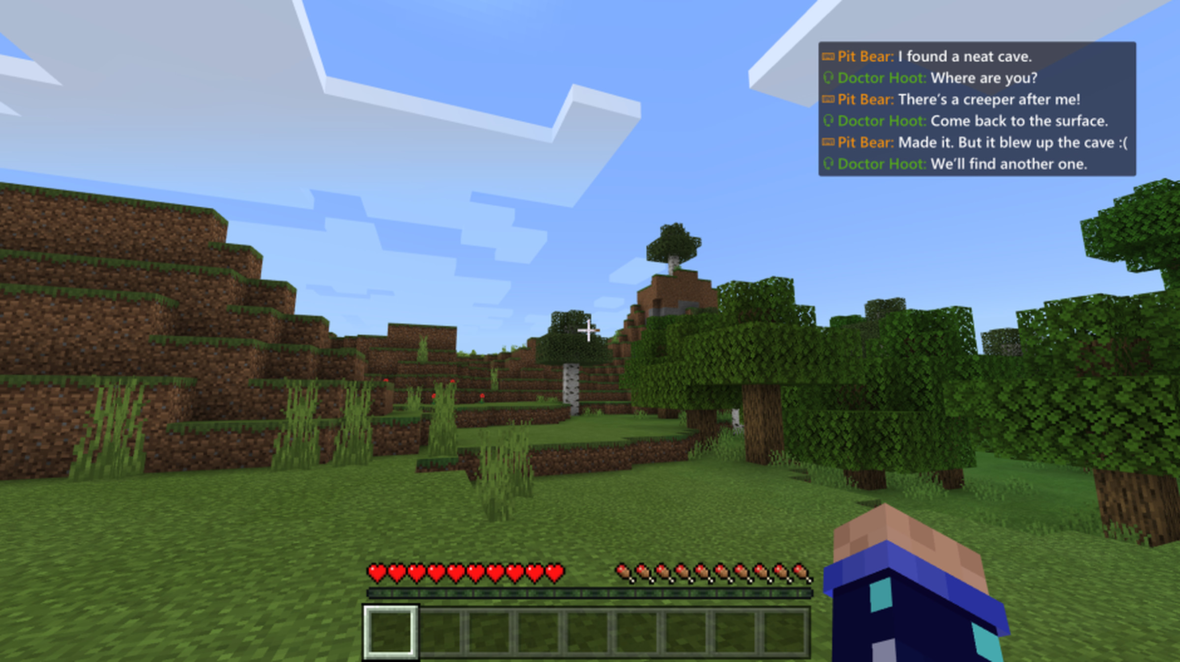 The window in the top right shows transcribed text from voice chat.