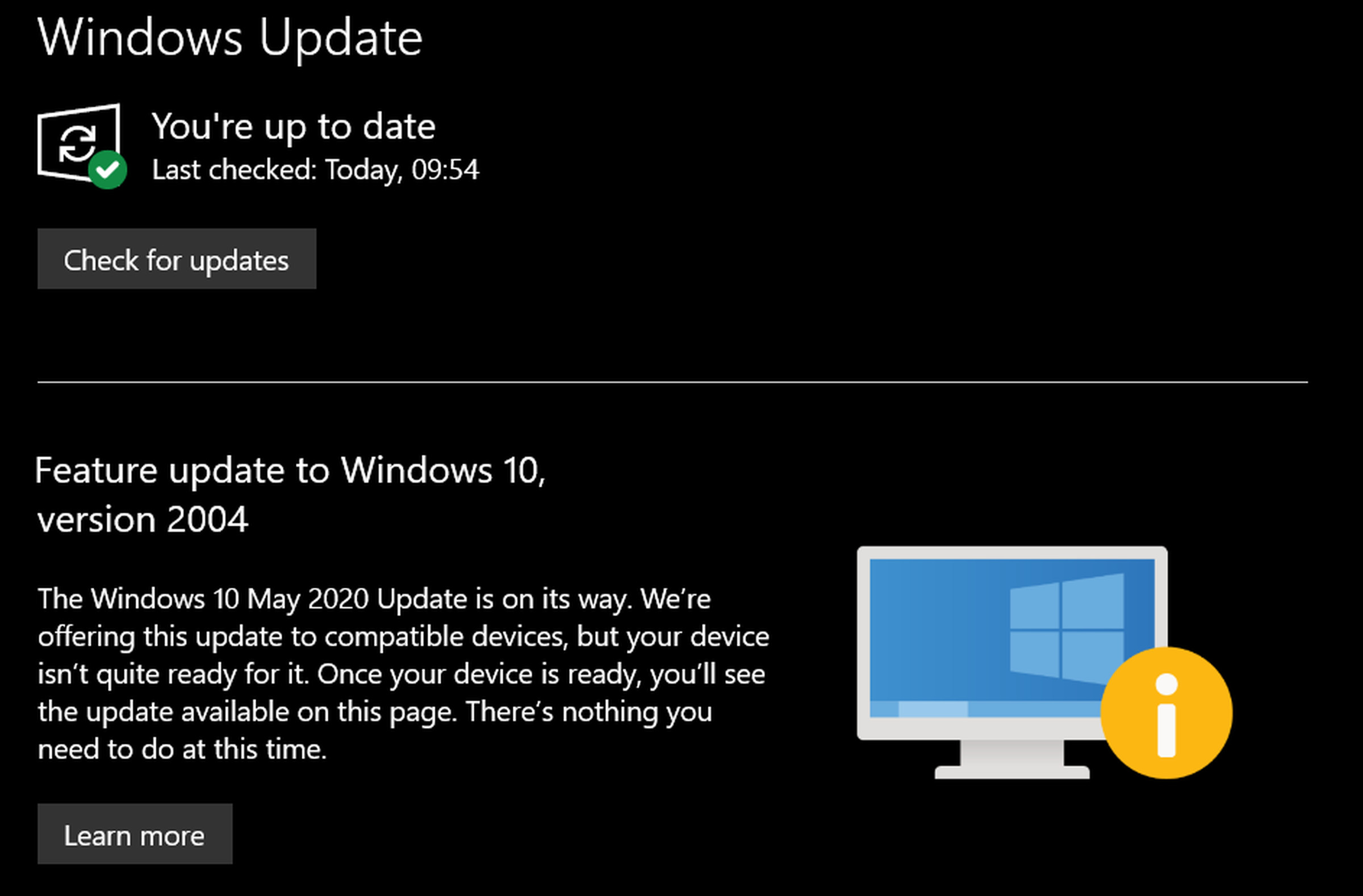 Windows Update warning.