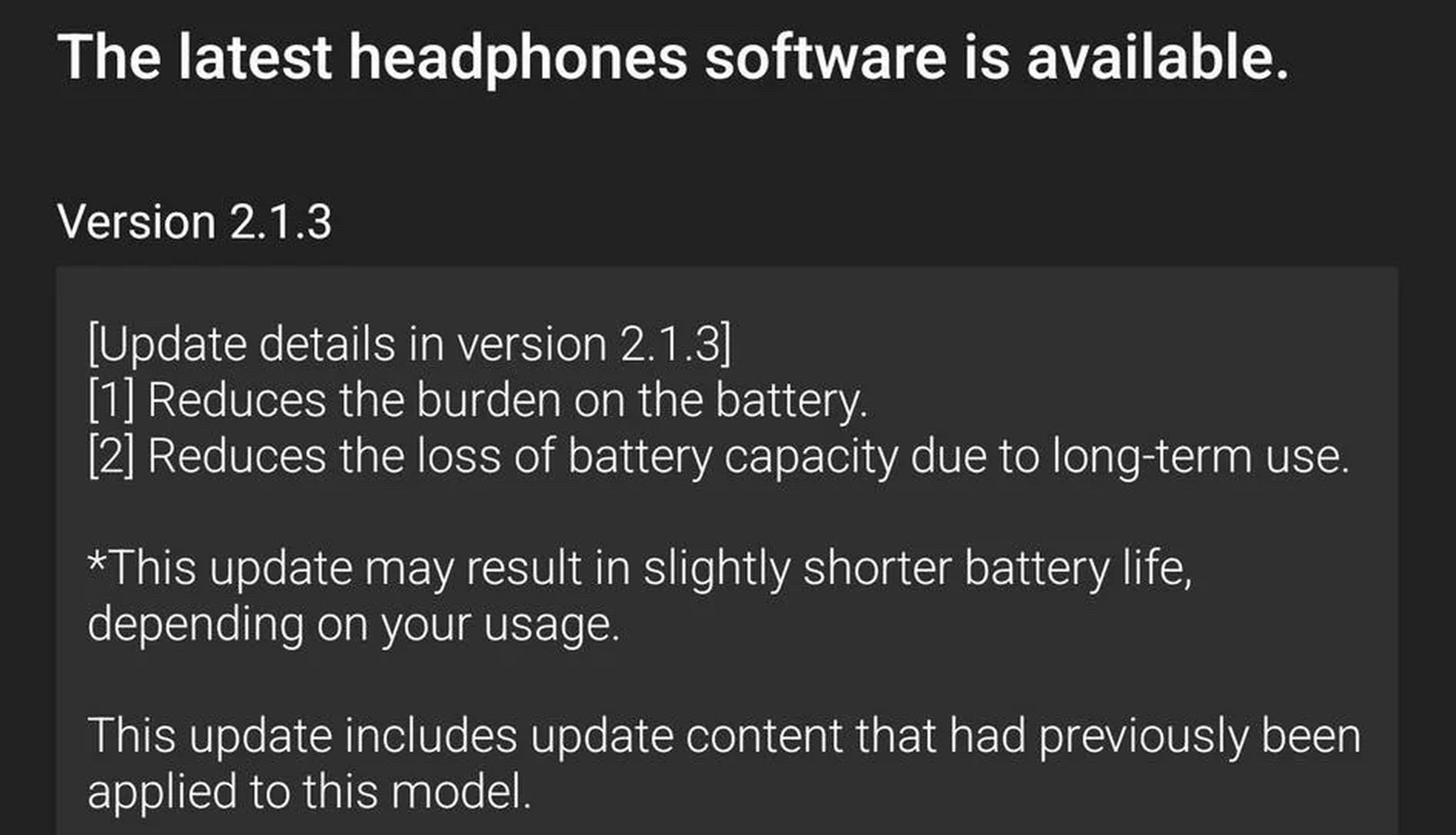 A screenshot of a Sony earbuds firmware update.