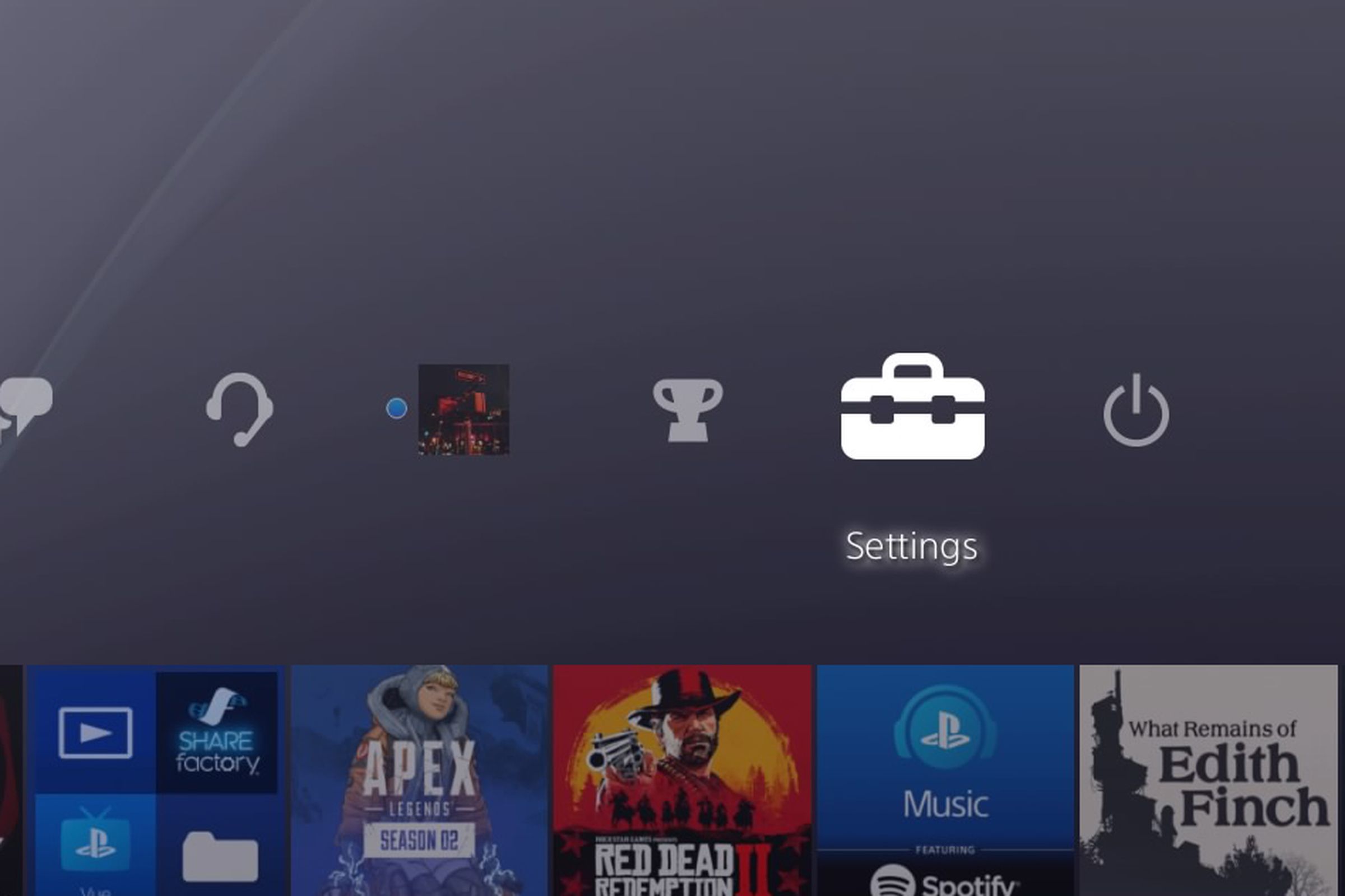 The Settings menu is on the far right of the home screen on PS4