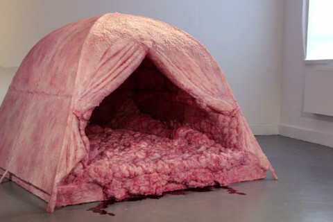 Bloody meat tents pay tribute to nuclear protesters - The Verge