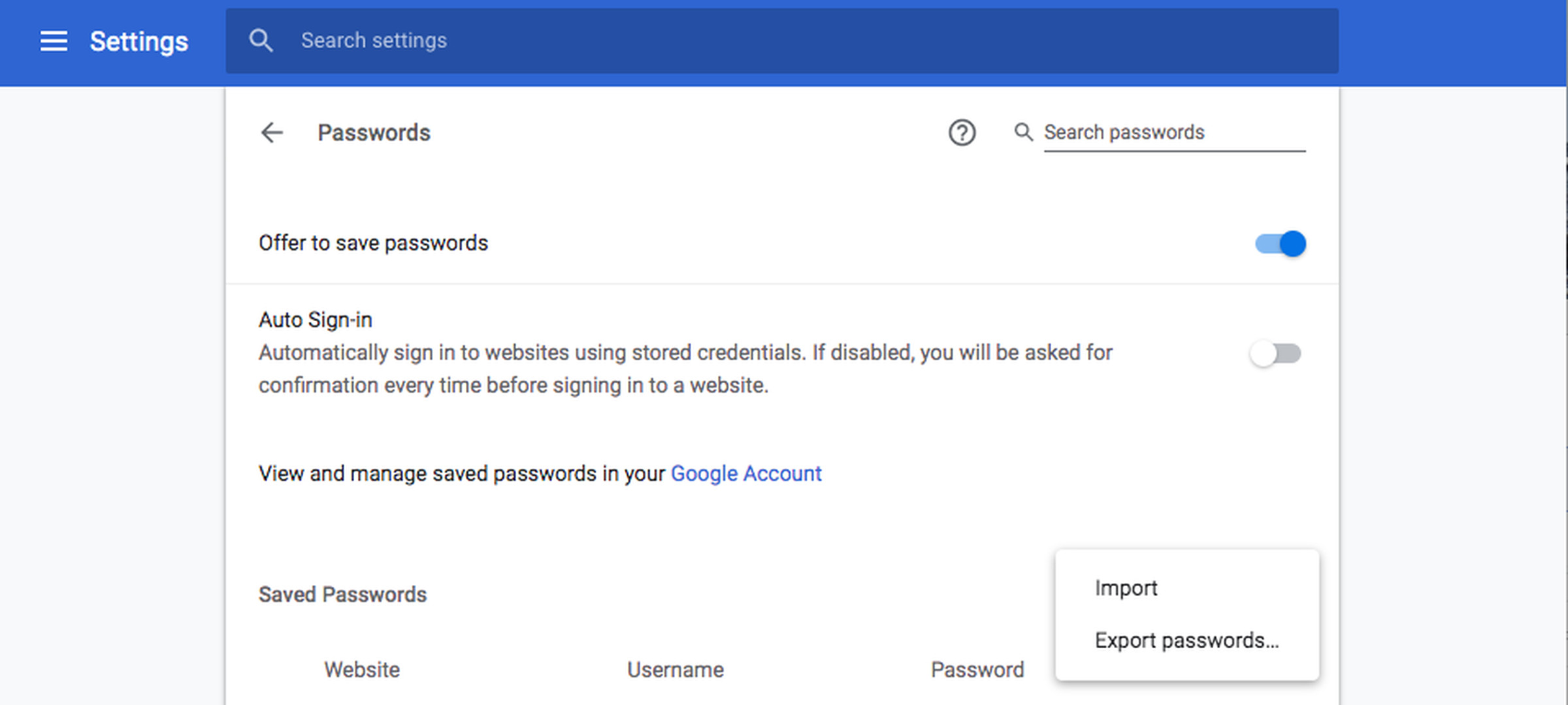 Export Chrome passwords