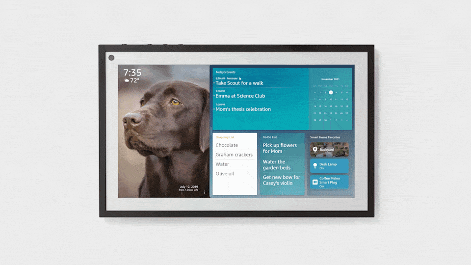 The Echo Show 15 splits its screen between a standard Amazon smart display carousel and new widgets.