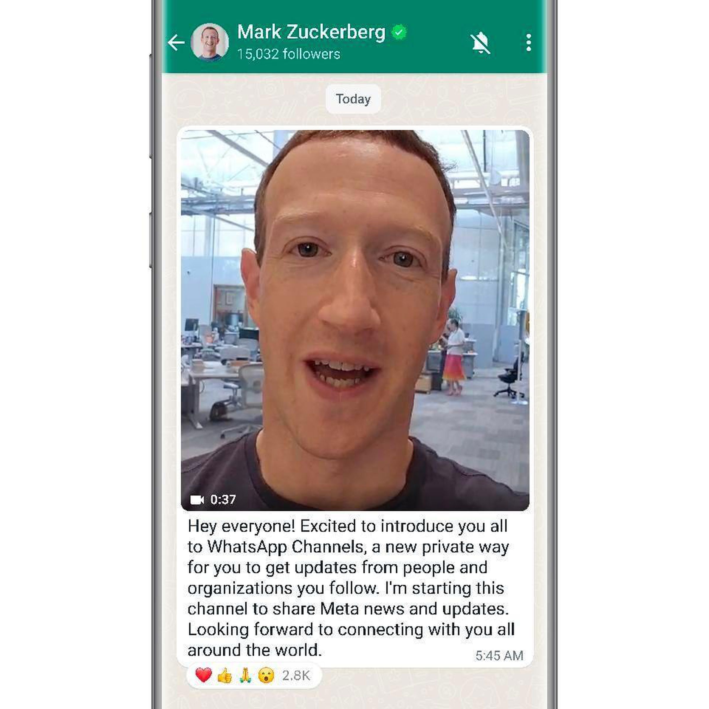 WhatsApp Channels preview from Meta CEO Mark Zuckerberg