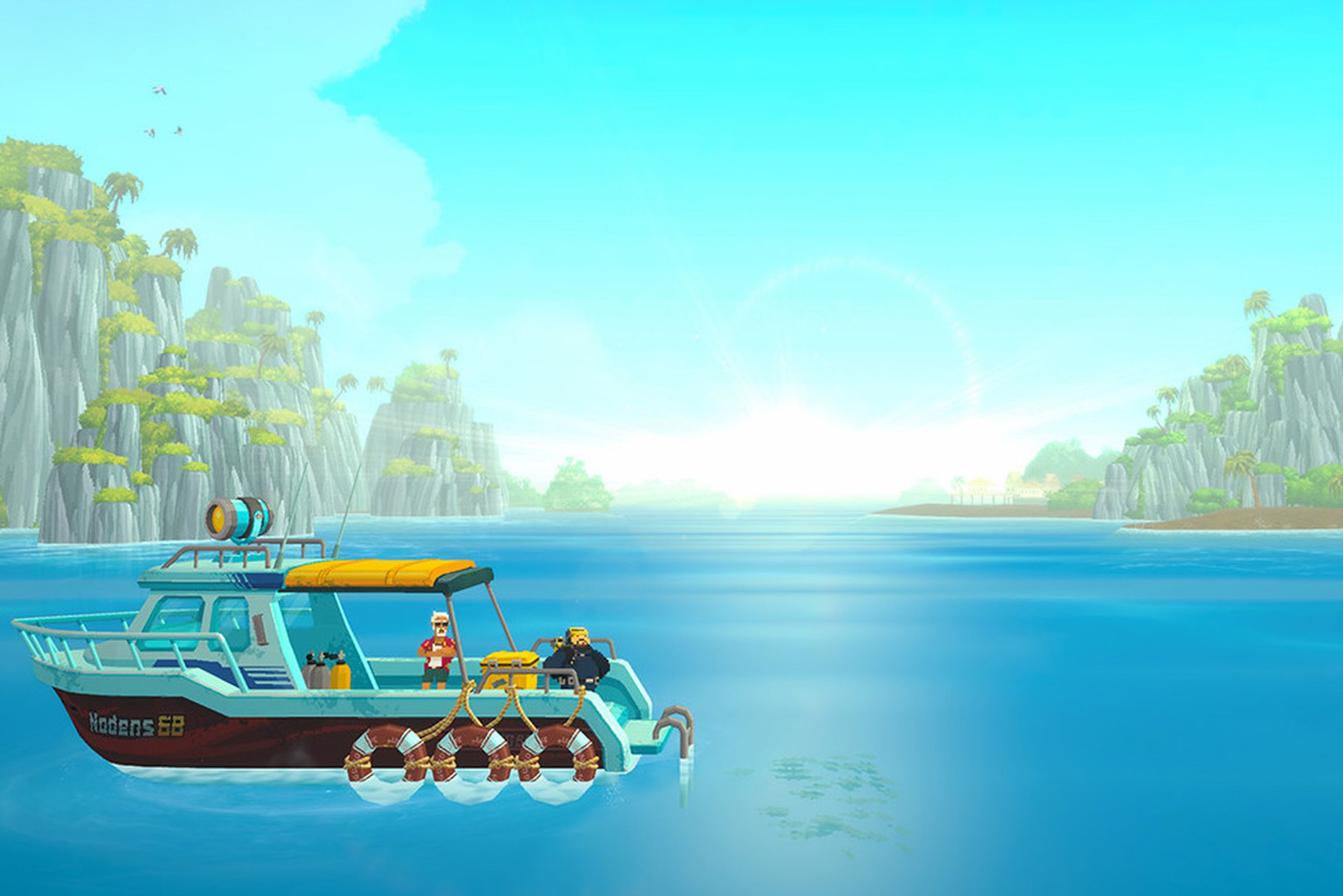 A screenshot from Dave the Diver showing a boat on the water.