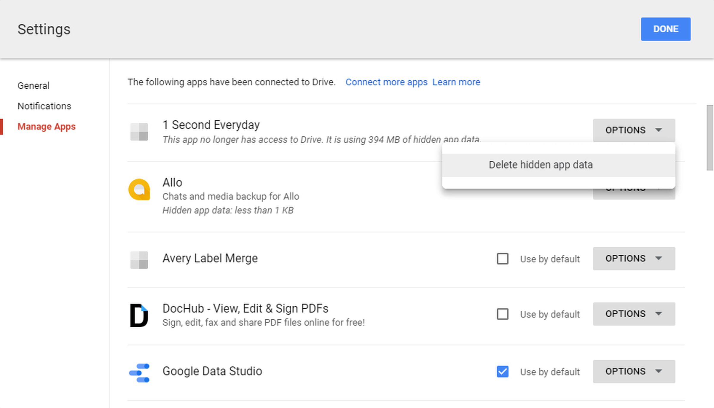 Google Drive hidden data