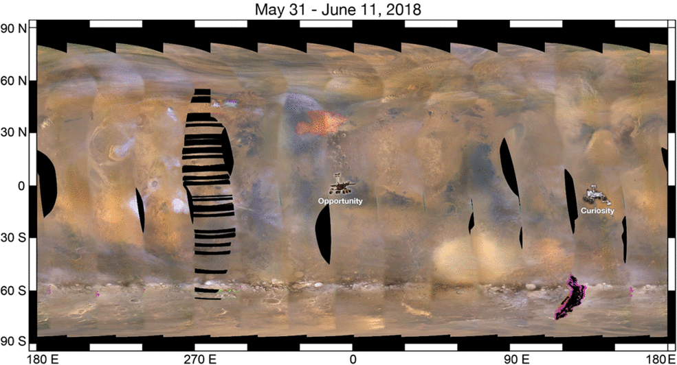 The growing storm over Opportunity, using images from NASA’s Mars Reconnaissance Orbiter.