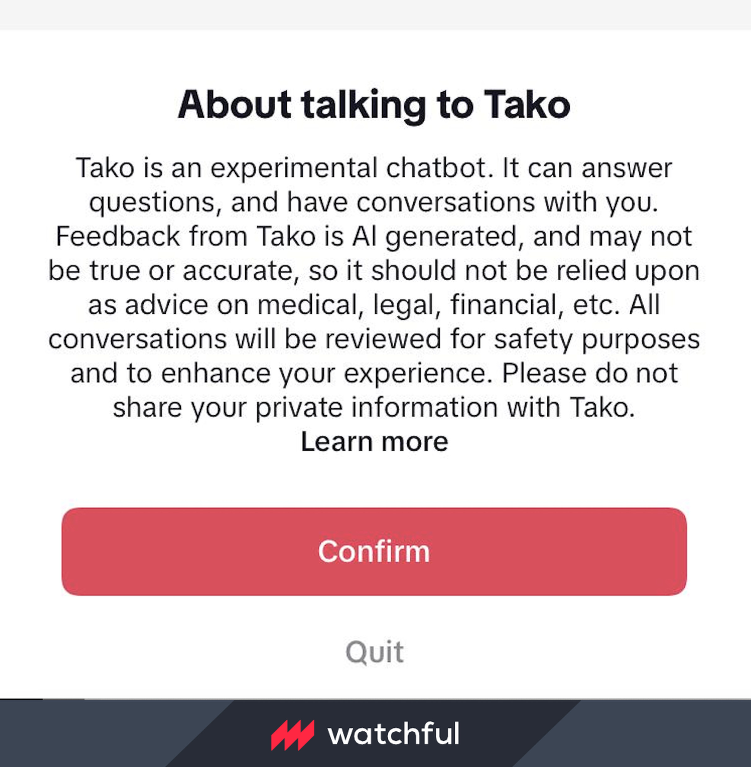 TikTok’s initial explanation of how Tako works.