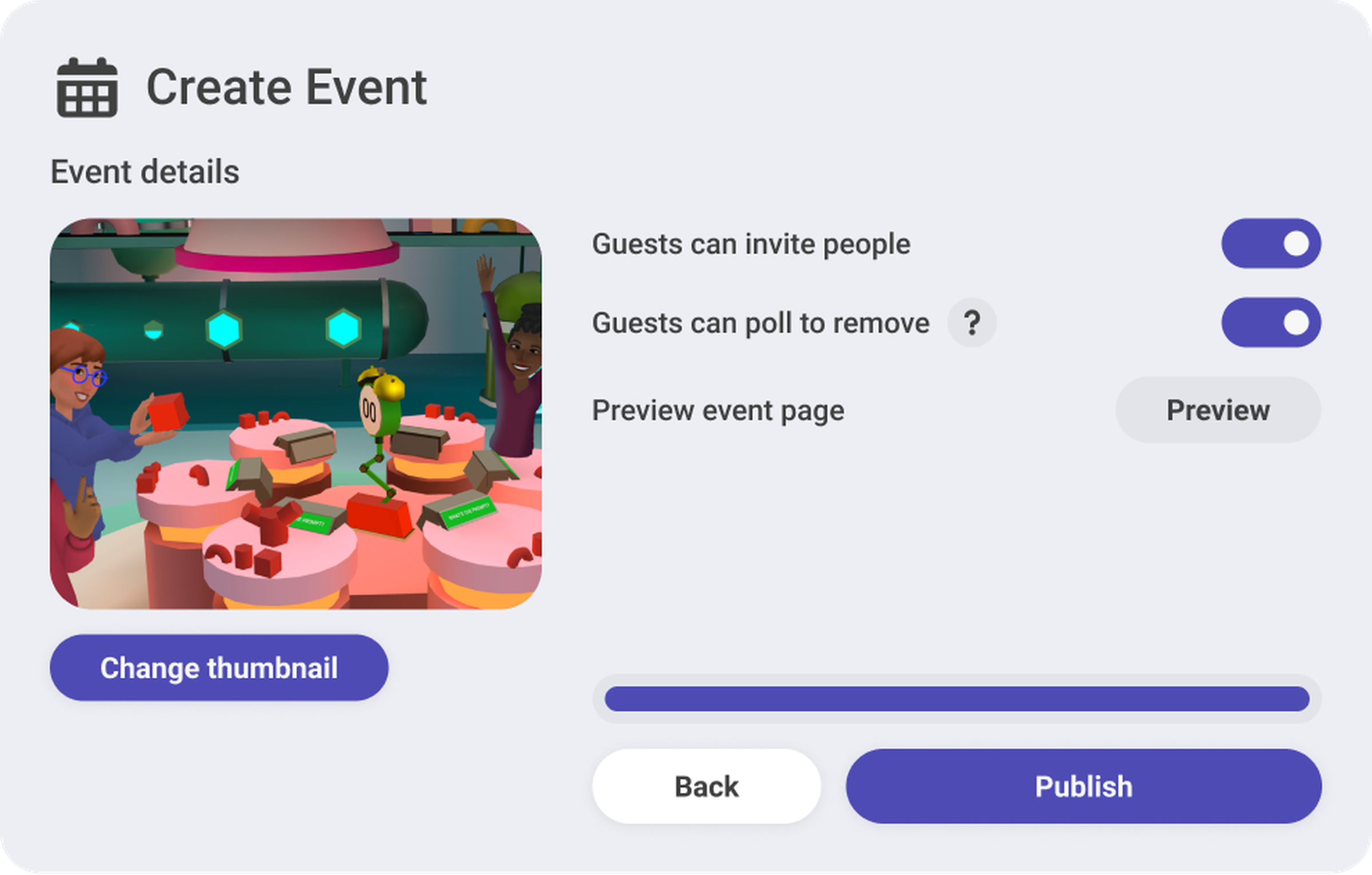 A screenshot of Meta’s “Create Event” feature for Horizon Worlds.