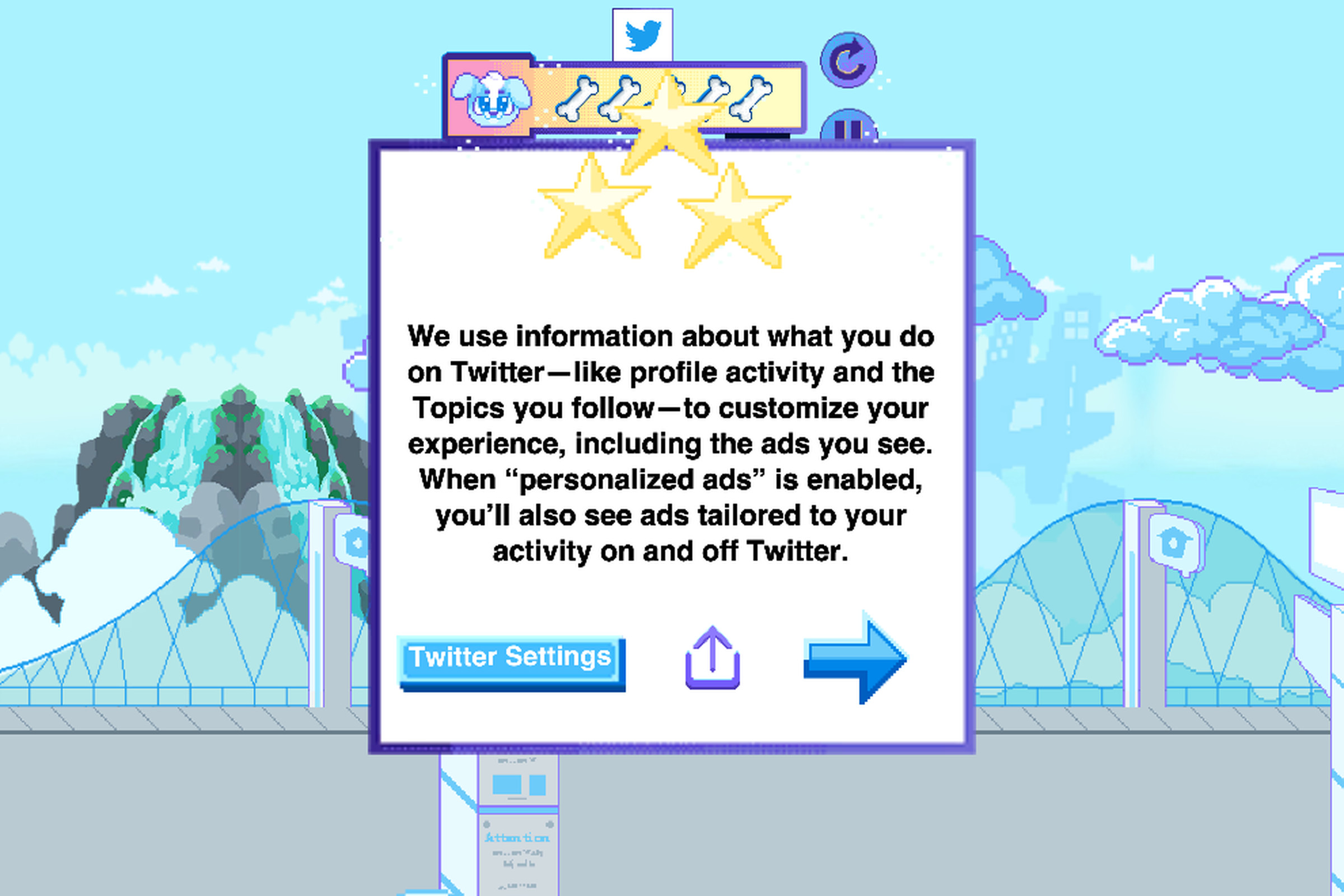 A message describing how Twitter customizes your experience on the social network, including ads.
