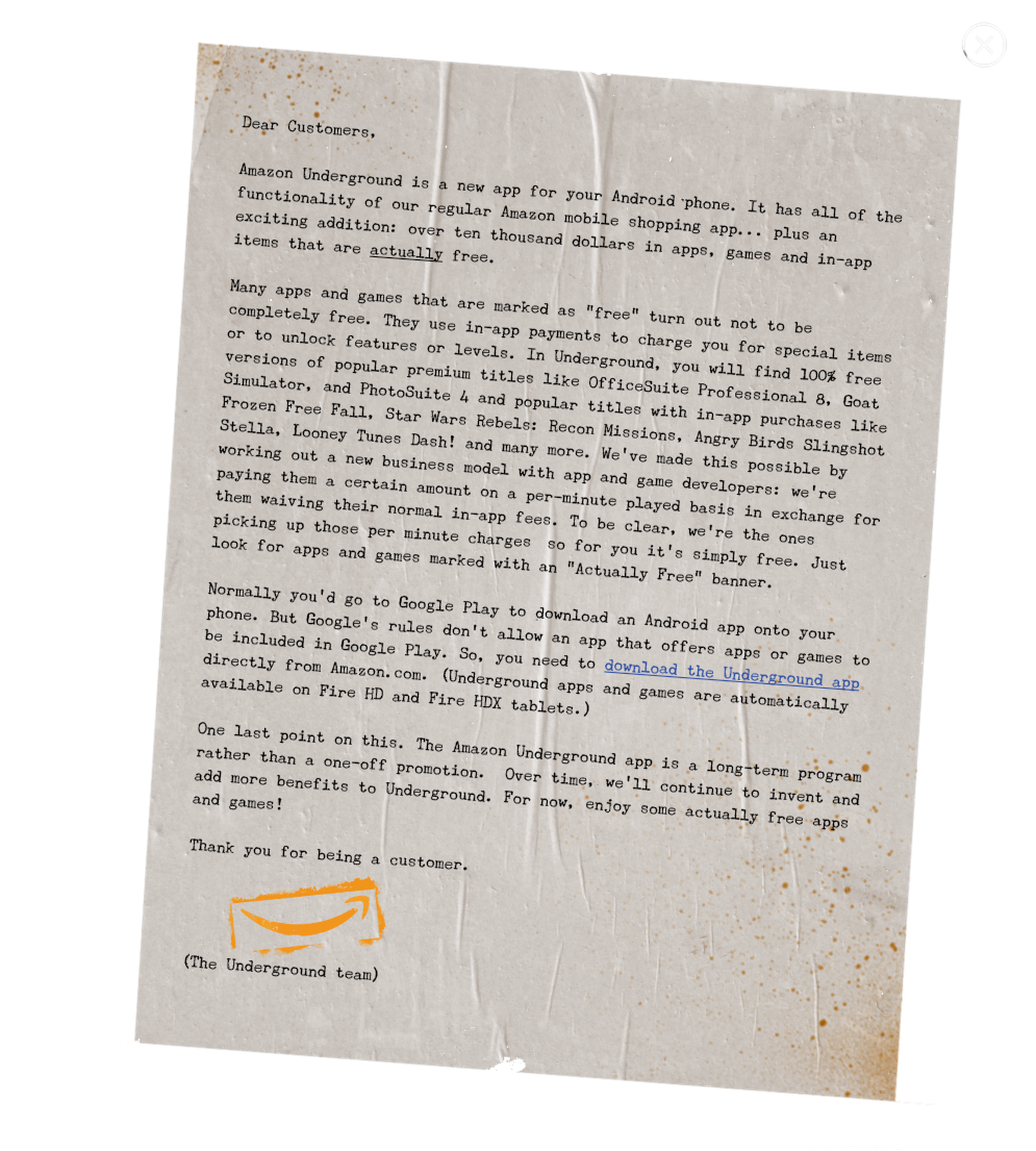 Amazon Underground Letter