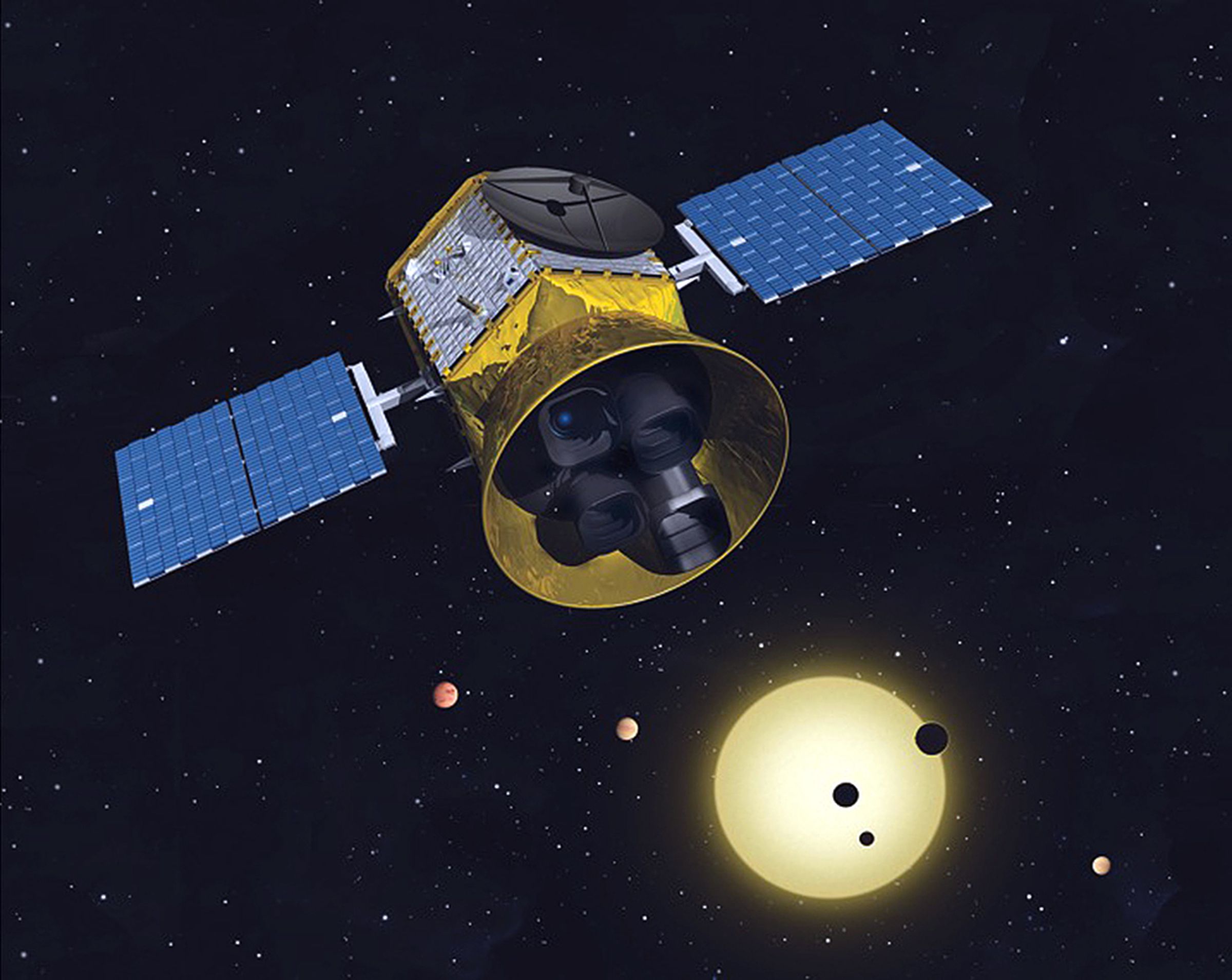 An artistic rendering of NASA’s TESS spacecraft.