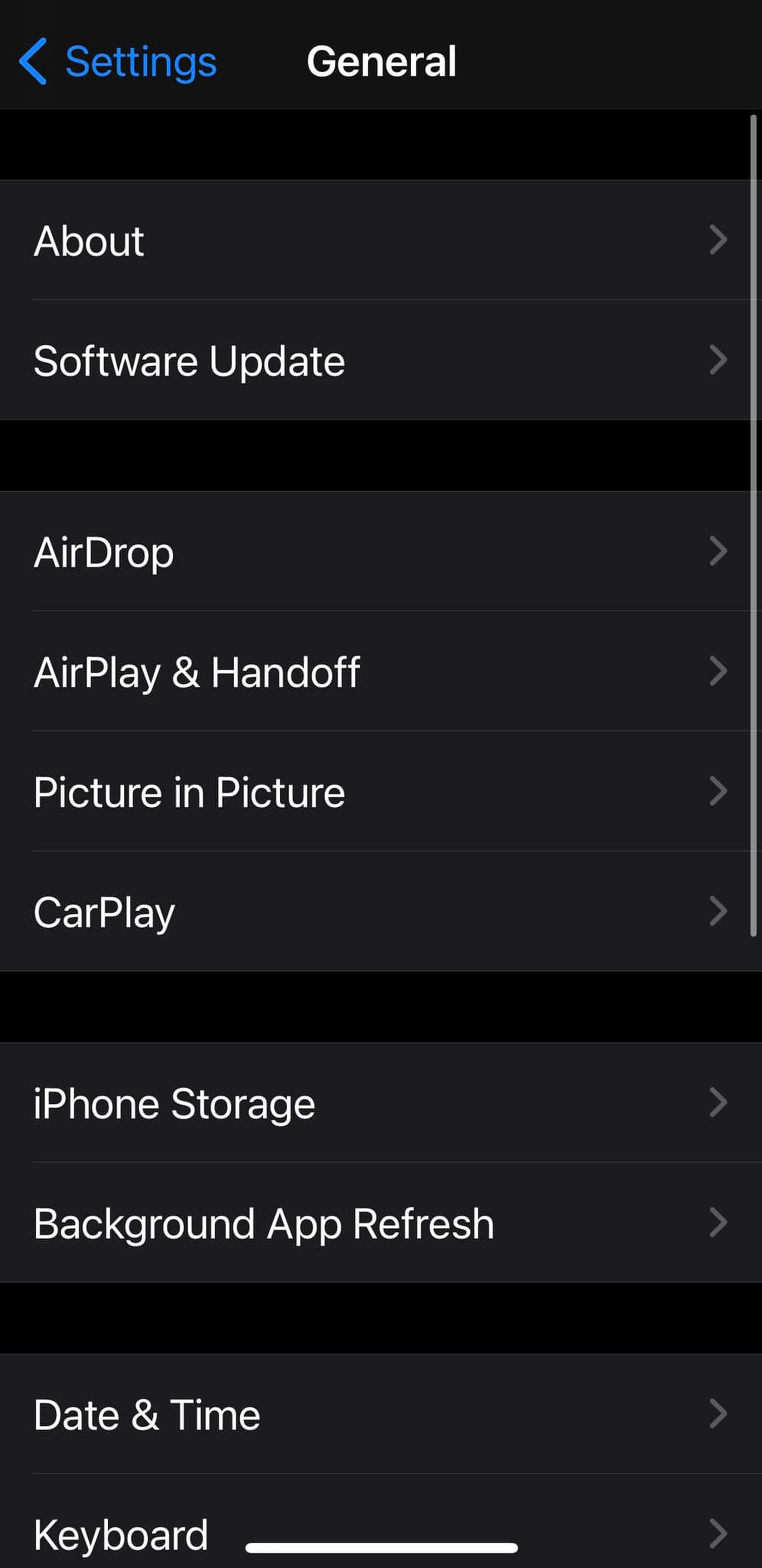 <em>Tap on iPhone Storage under General.</em>