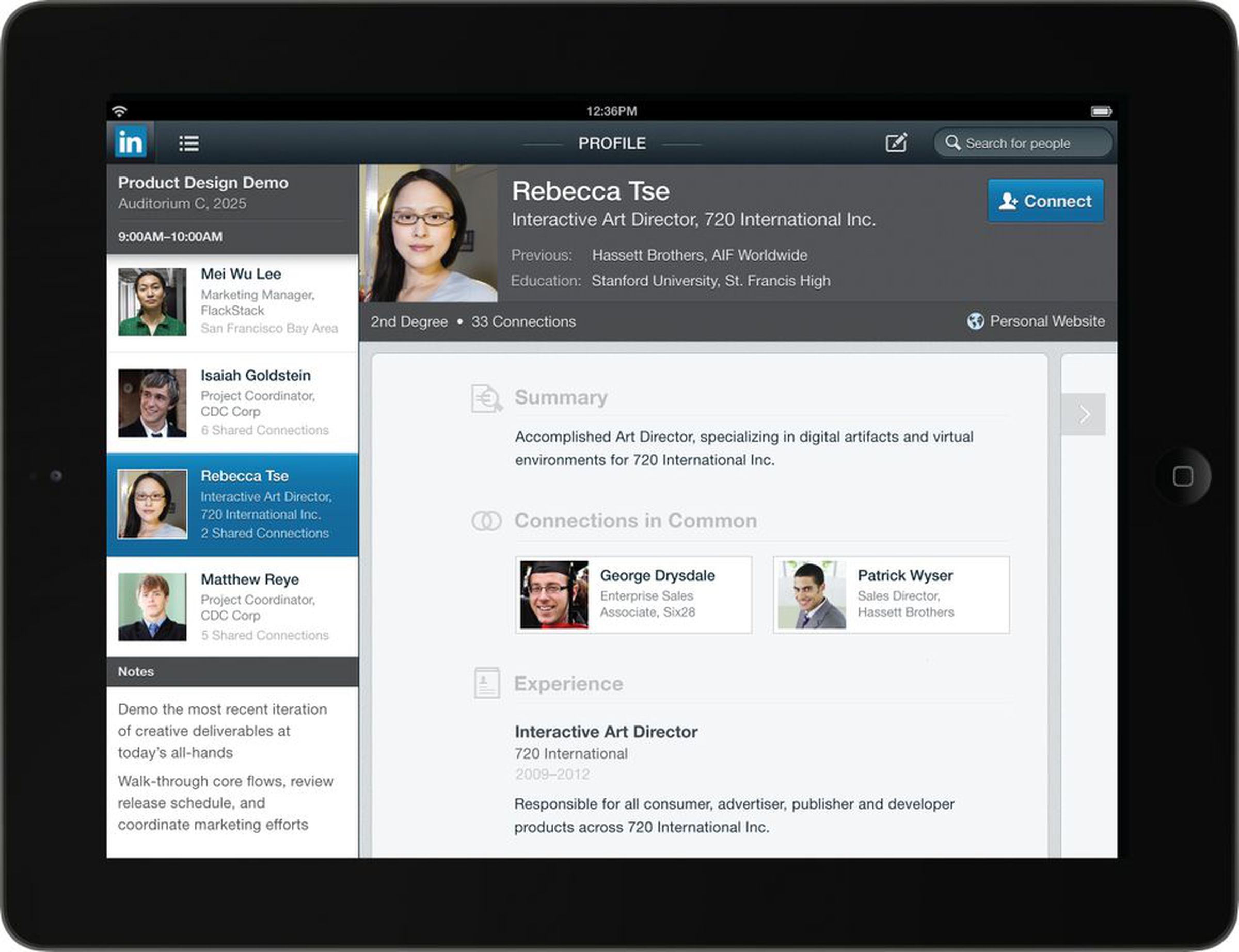 LinkedIn for iPad press images