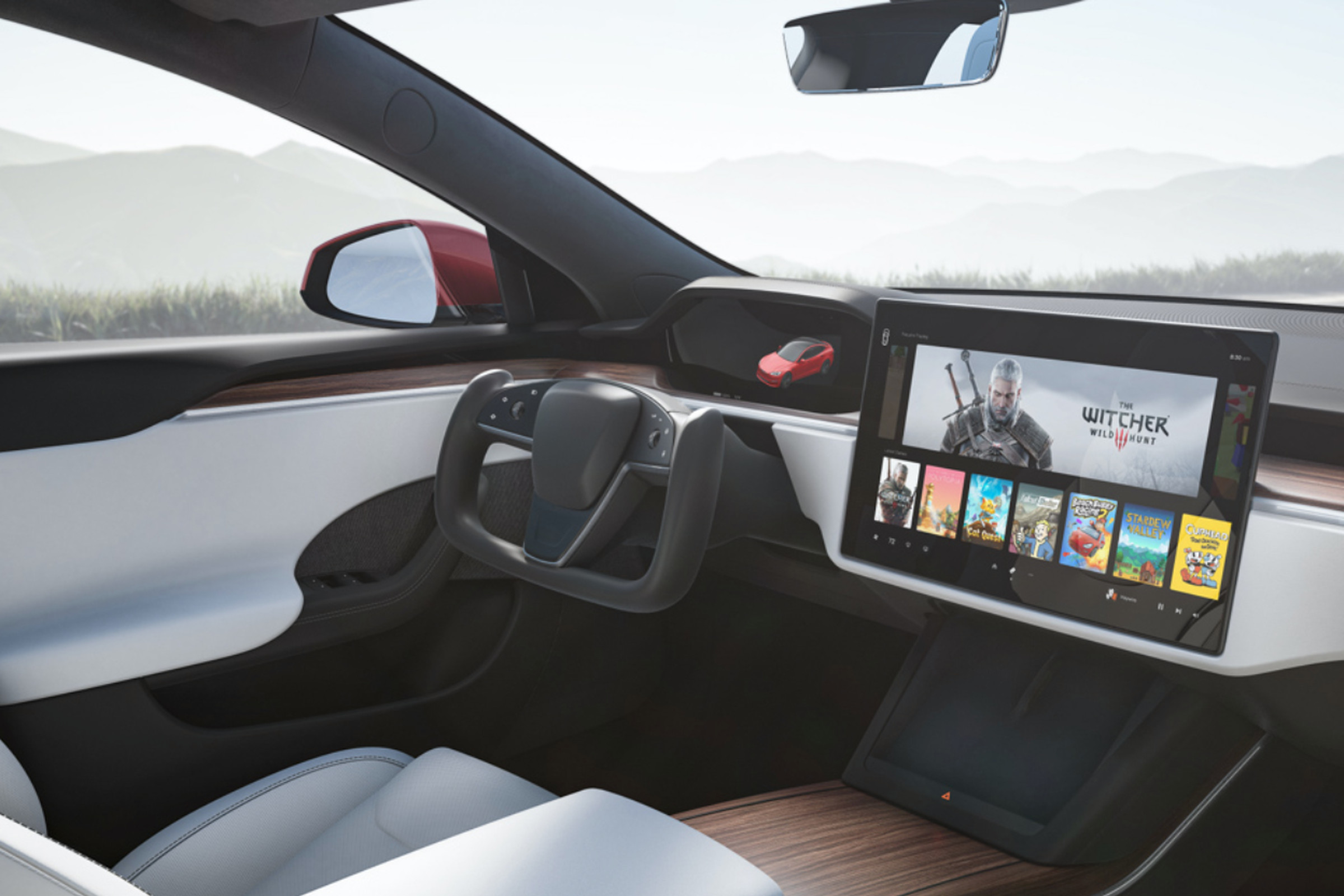 The refreshed Model S interior and large center display.
