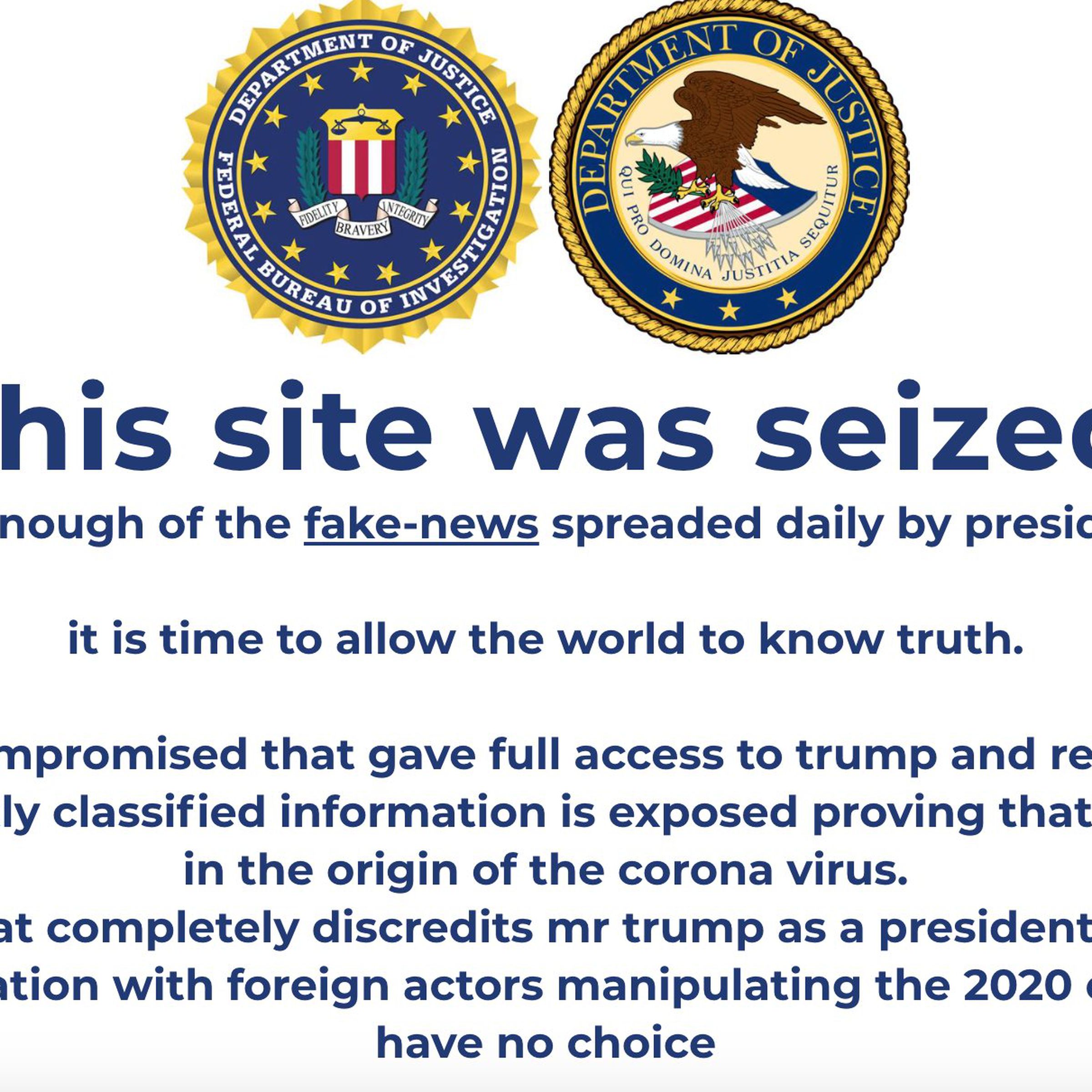 Donald Trump’s campaign website was hacked to show a fake FBI notice.