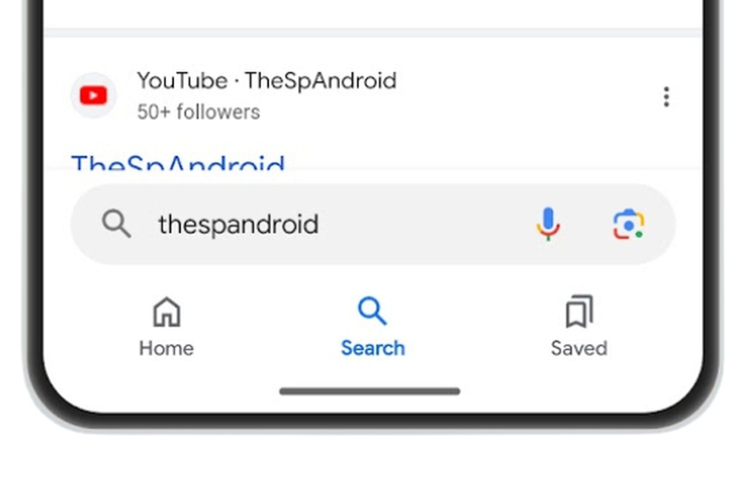 A screenshot of the new search bar location in the Google App.