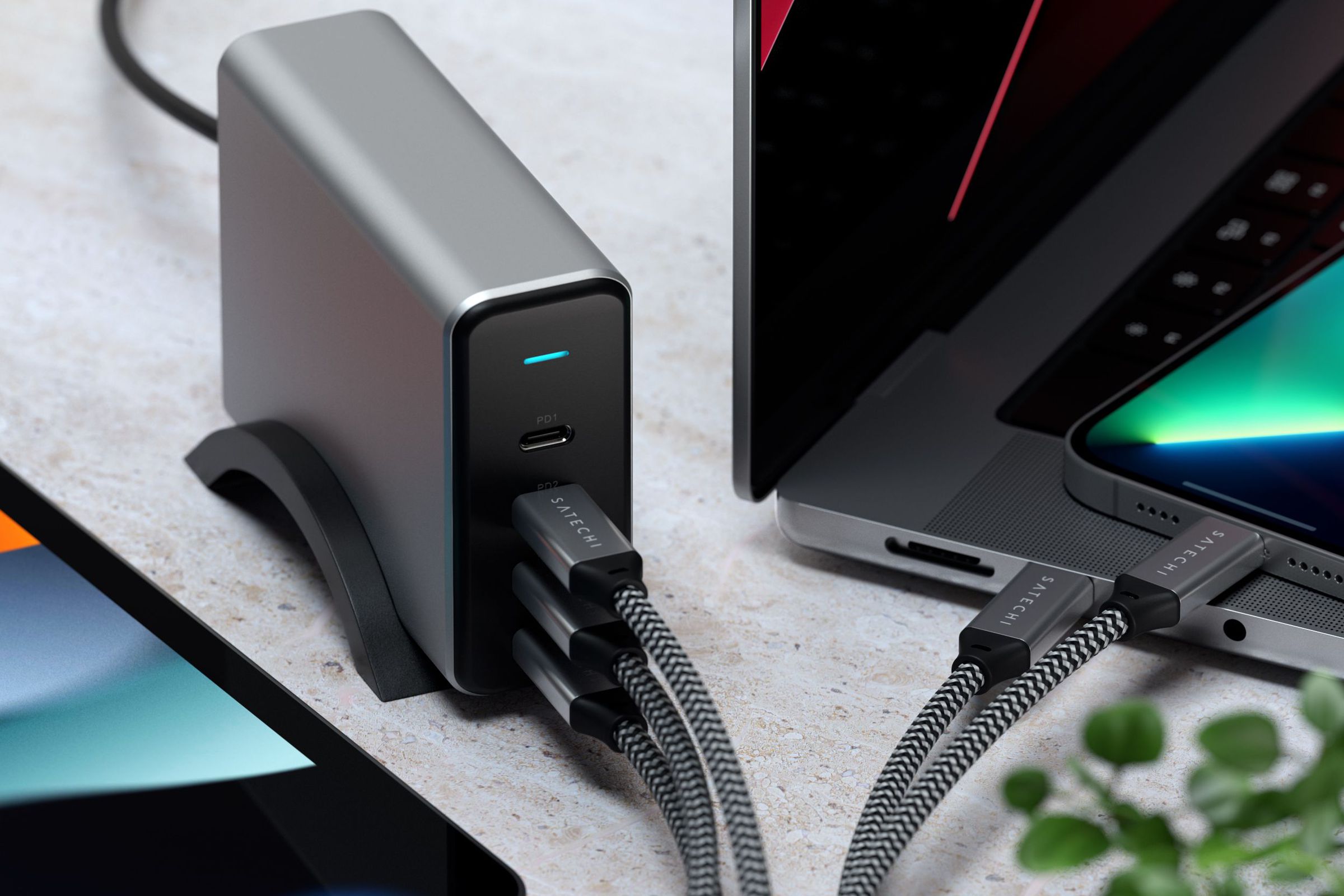This charger can provide a single device with 100W, even with two other devices plugged in.