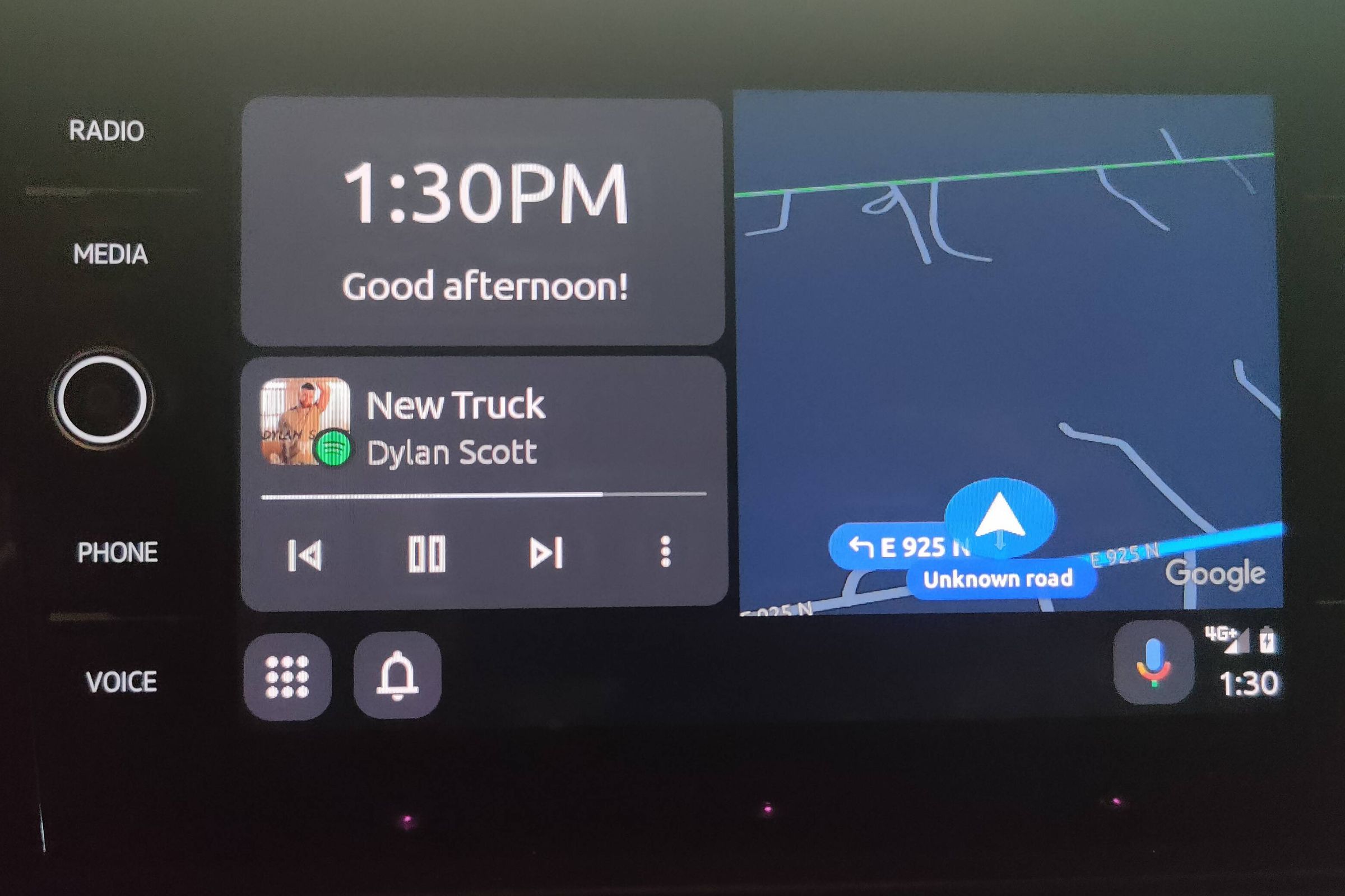 Android Auto’s new UI, codenamed “Coolwalk,” seen in leaked image.