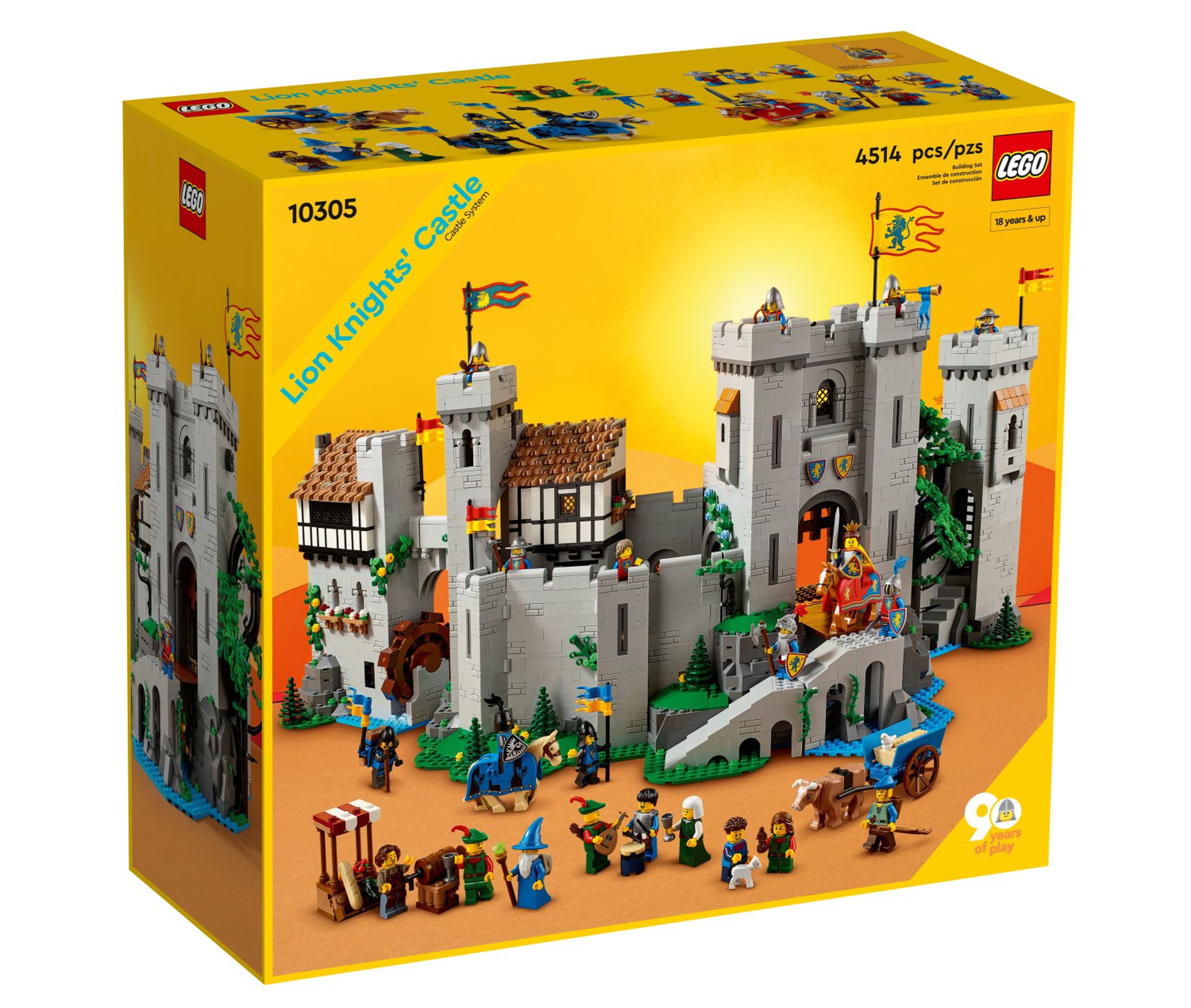 A big classic yellow styled Lego box showing a castle playset.