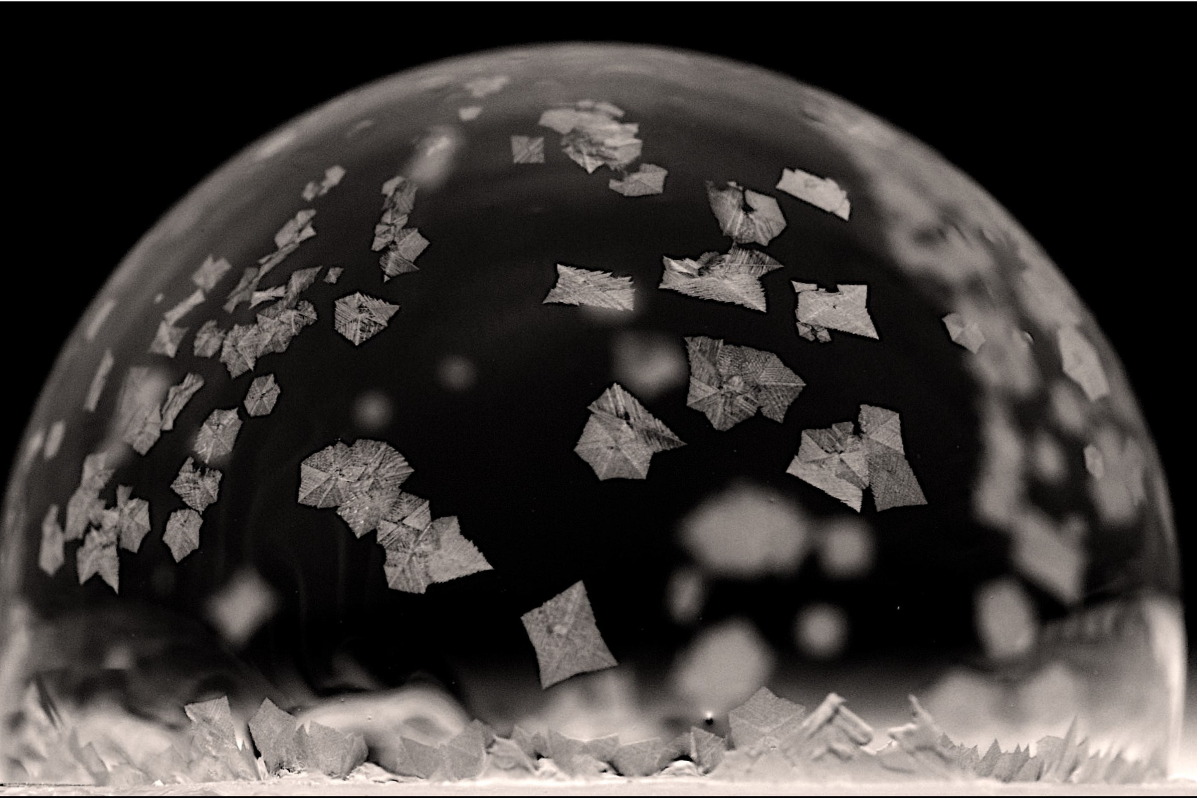 A bubble with ice crystals on the surface.