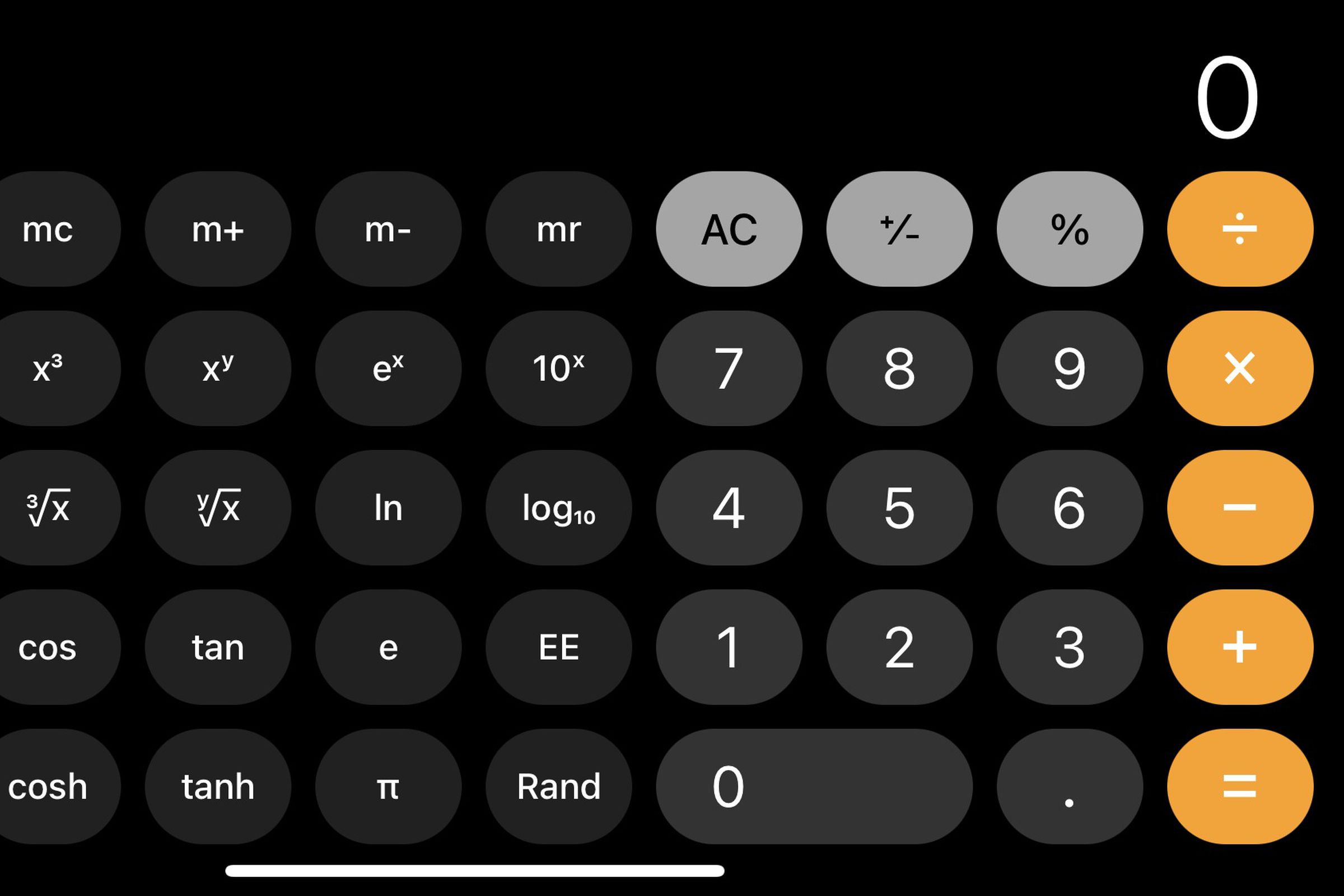 A screenshot of the iOS default calculator in landscape mode.