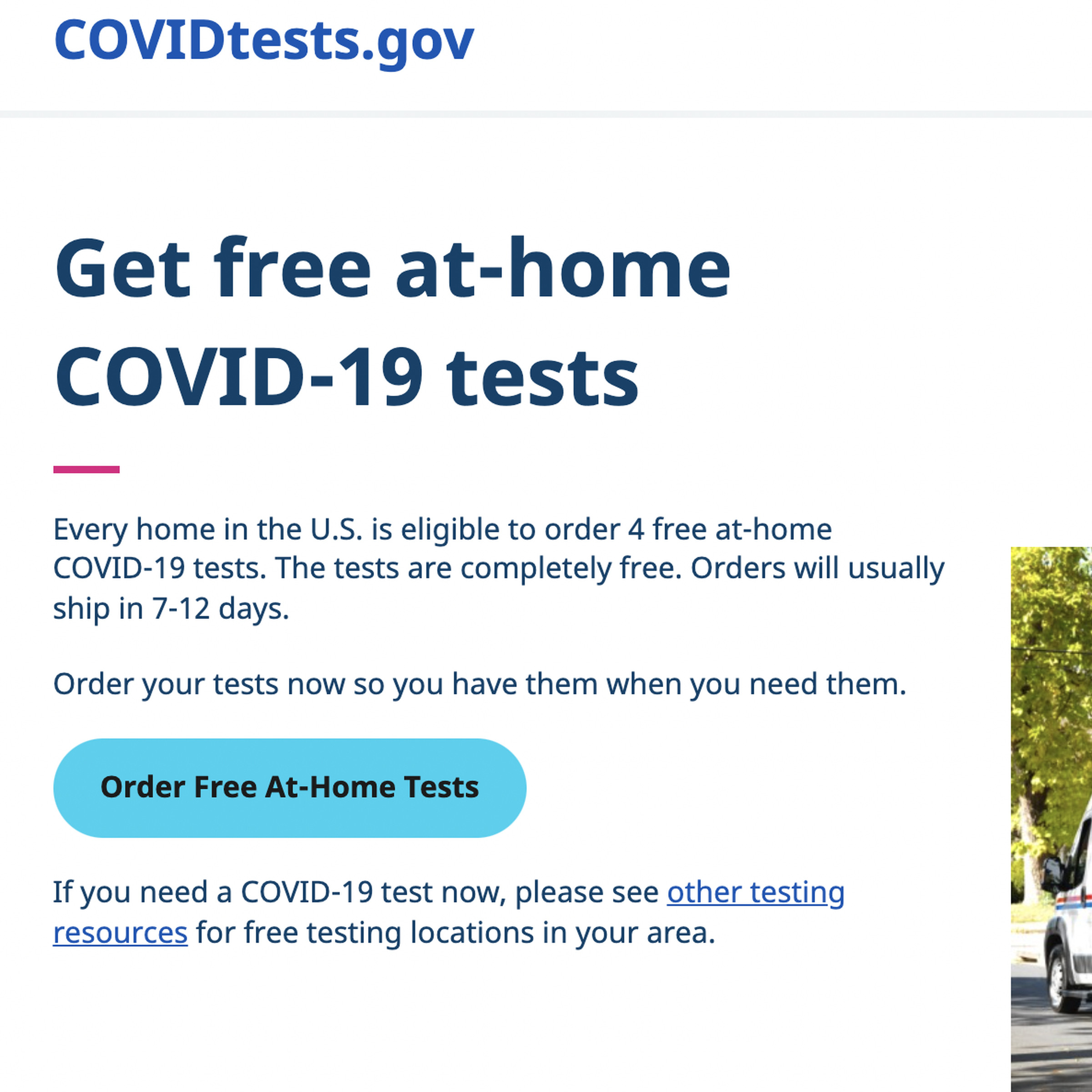 COVIDTests.gov is now available.