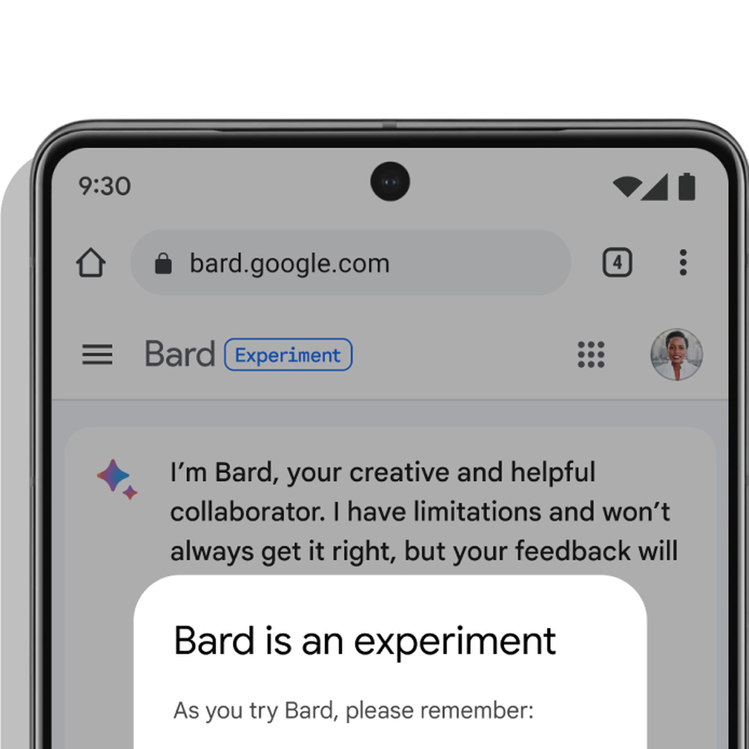A screenshot of Bard saying, “Bard is an experiment.”