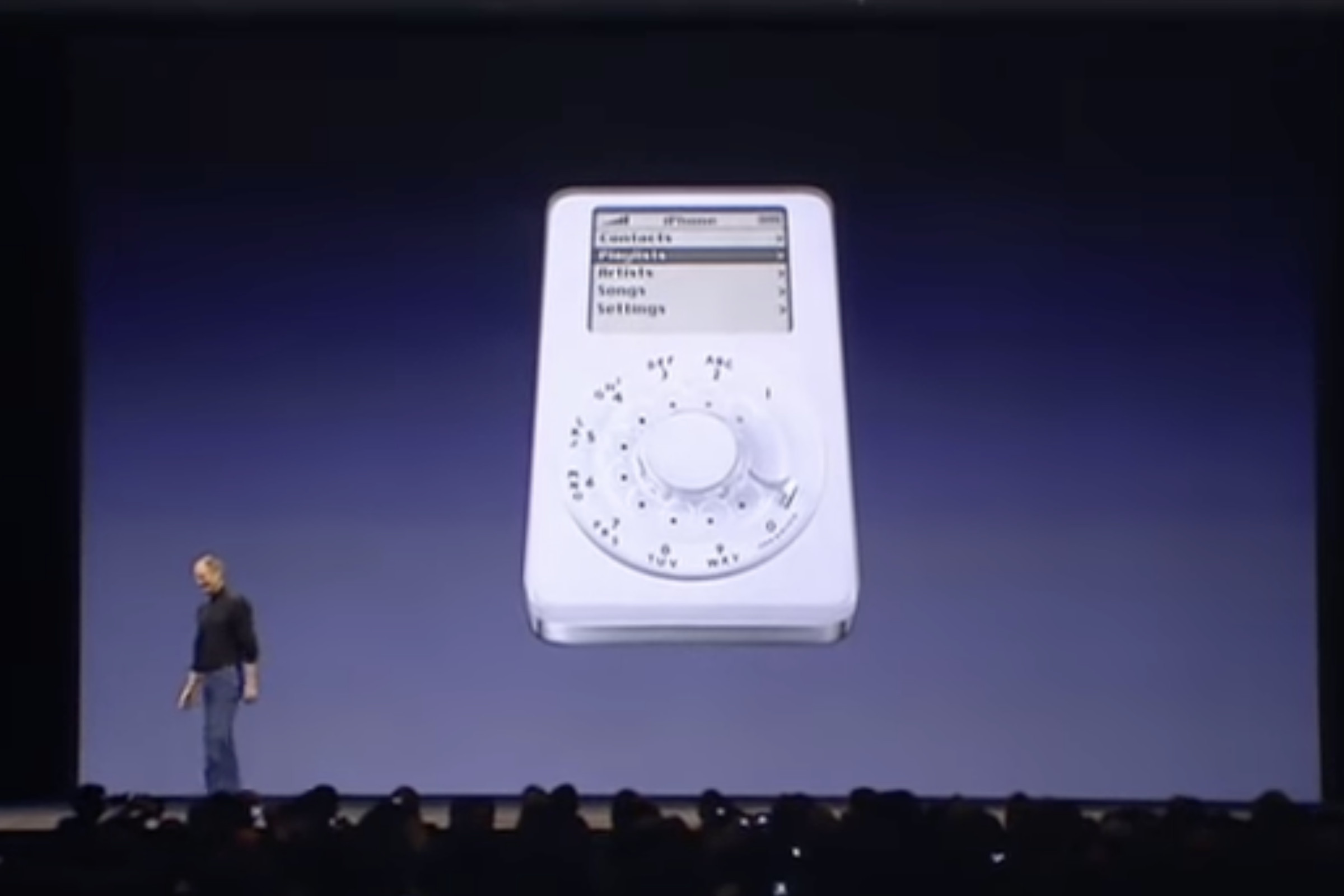 When announcing the iPhone, Steve Jobs joked about it looking like an iPod with a rotary dial.