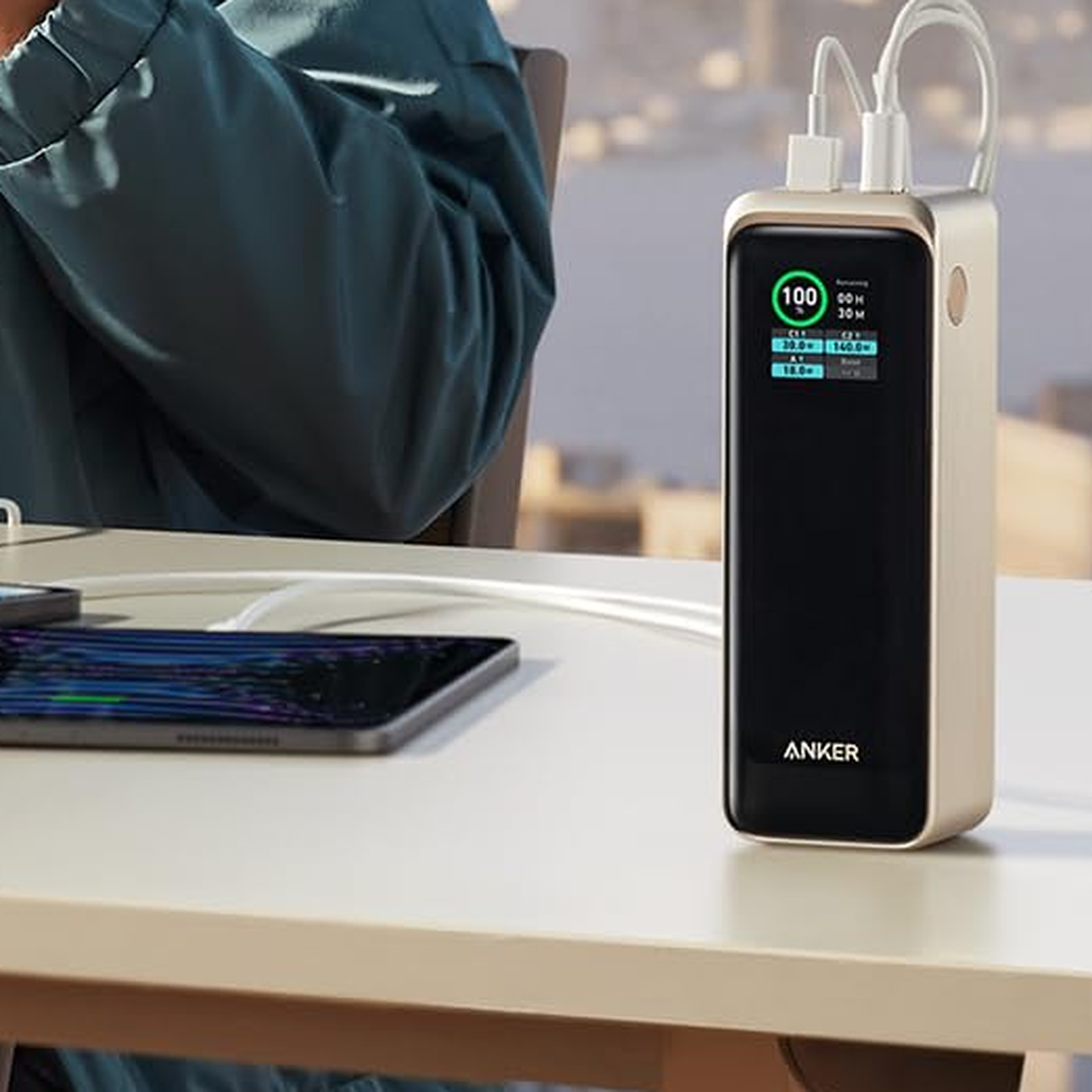 Anker power bank sitting on table