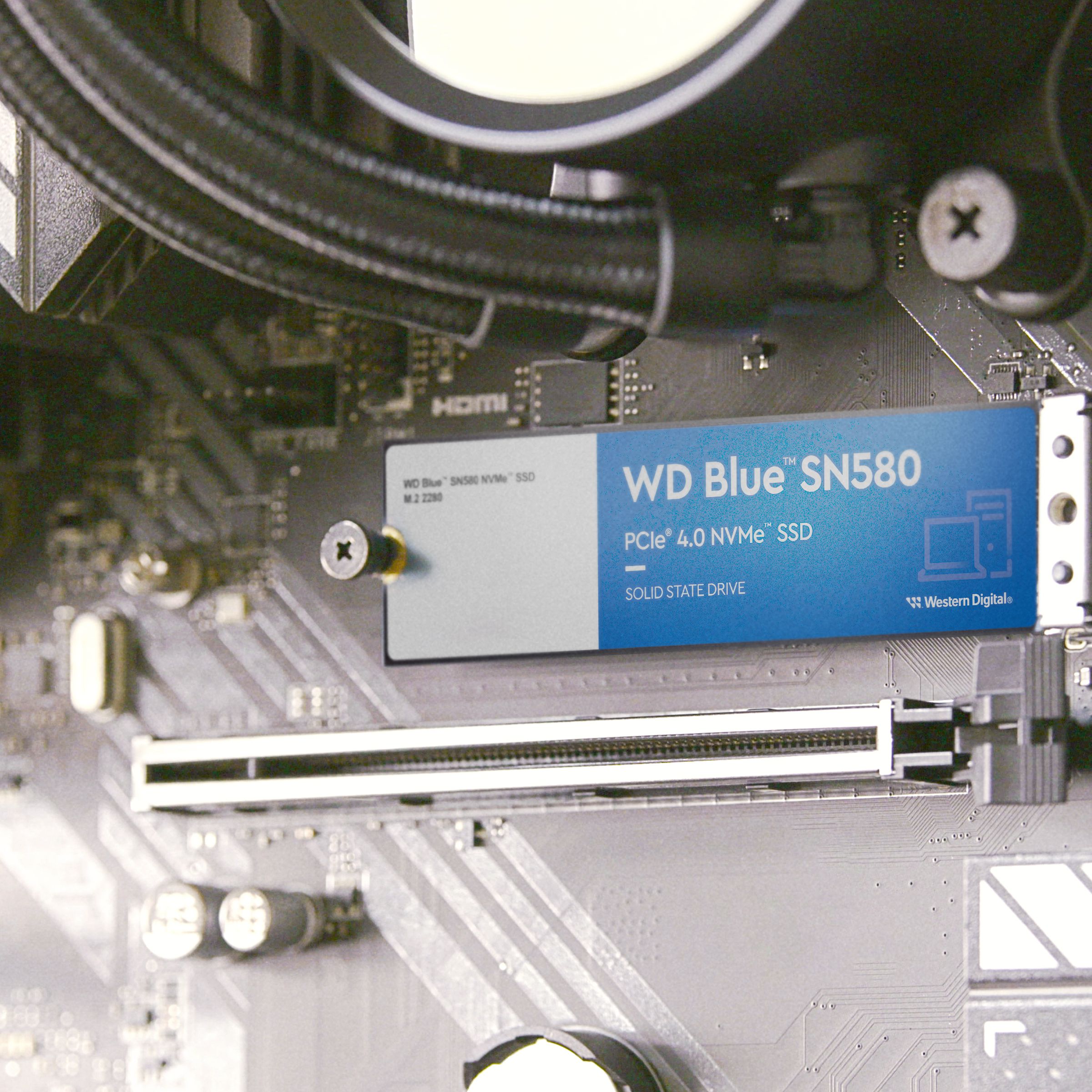 A photo showing a Western Digital SSD inside a computer