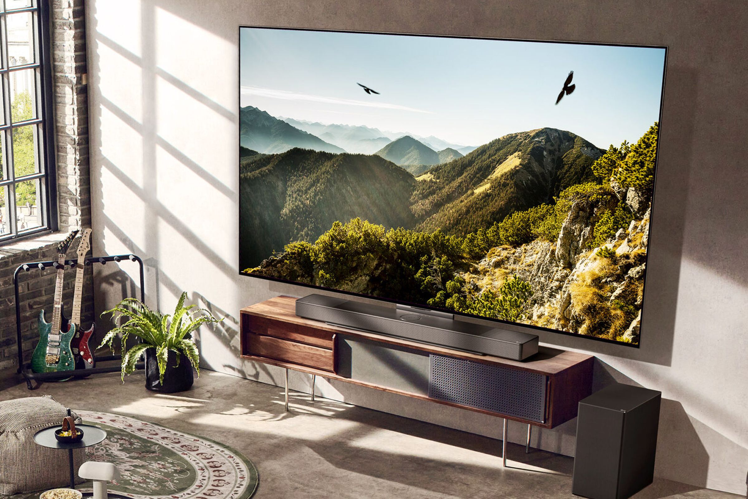LG’s C3&nbsp;OLED TV turned on in a spacious living room.